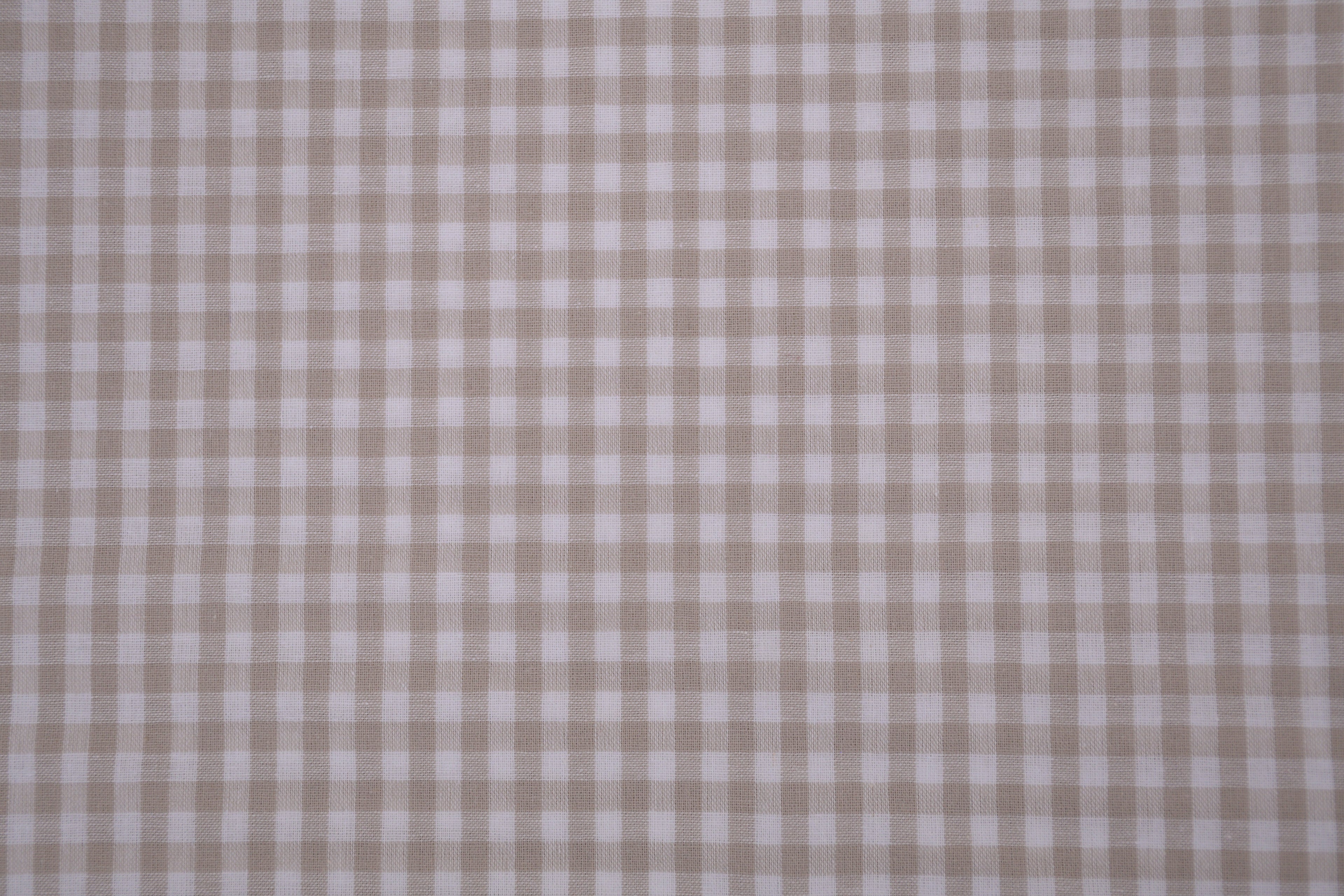 Gingham Checks Yarn-Dyed Cotton Fabric - Almond