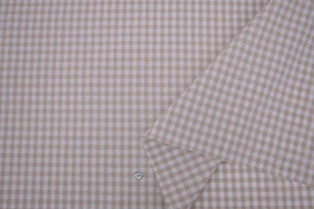 Gingham Checks Yarn-Dyed Cotton Fabric - Almond
