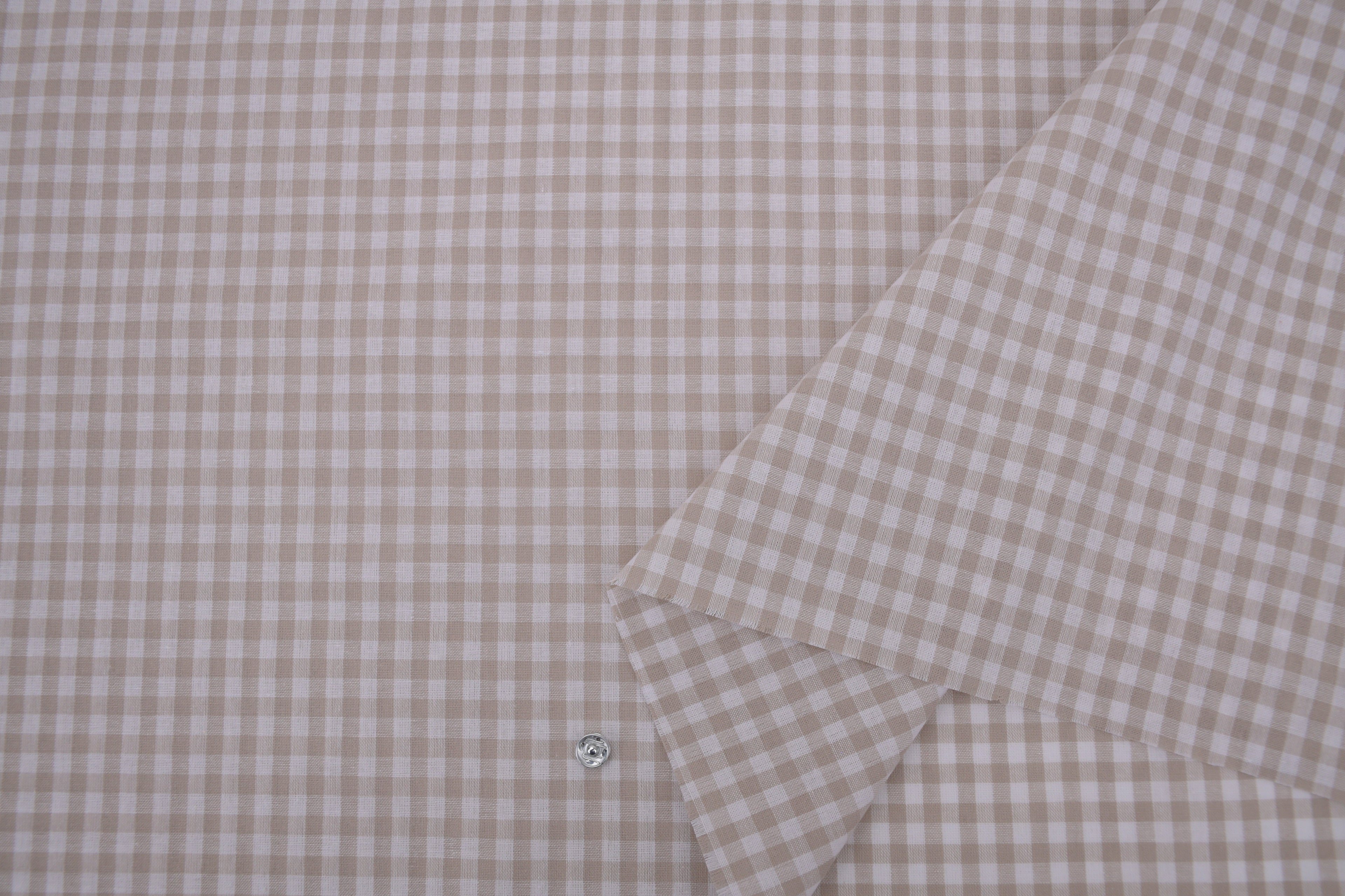 Gingham Checks Yarn-Dyed Cotton Fabric - Almond