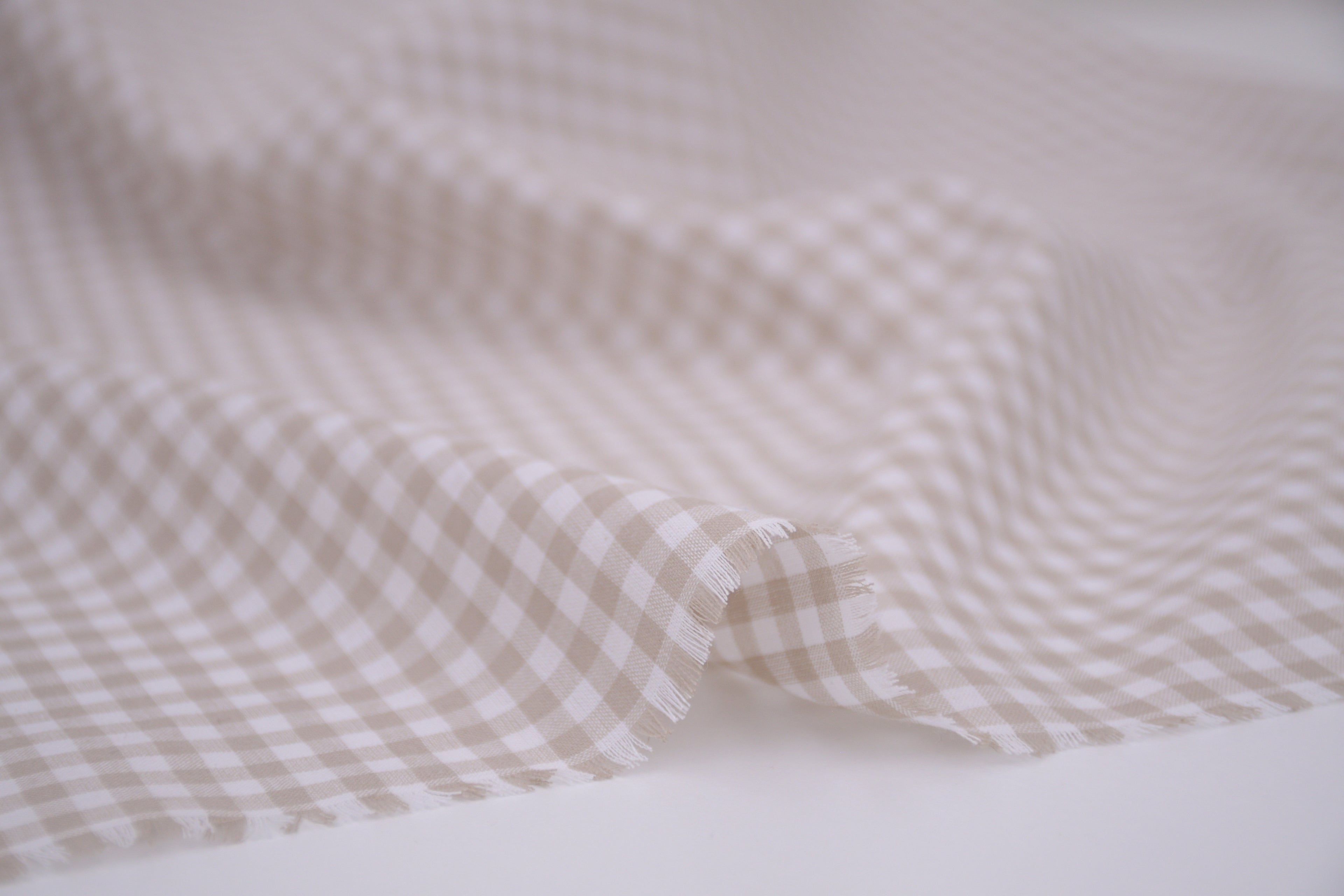 Gingham Checks Yarn-Dyed Cotton Fabric - Almond