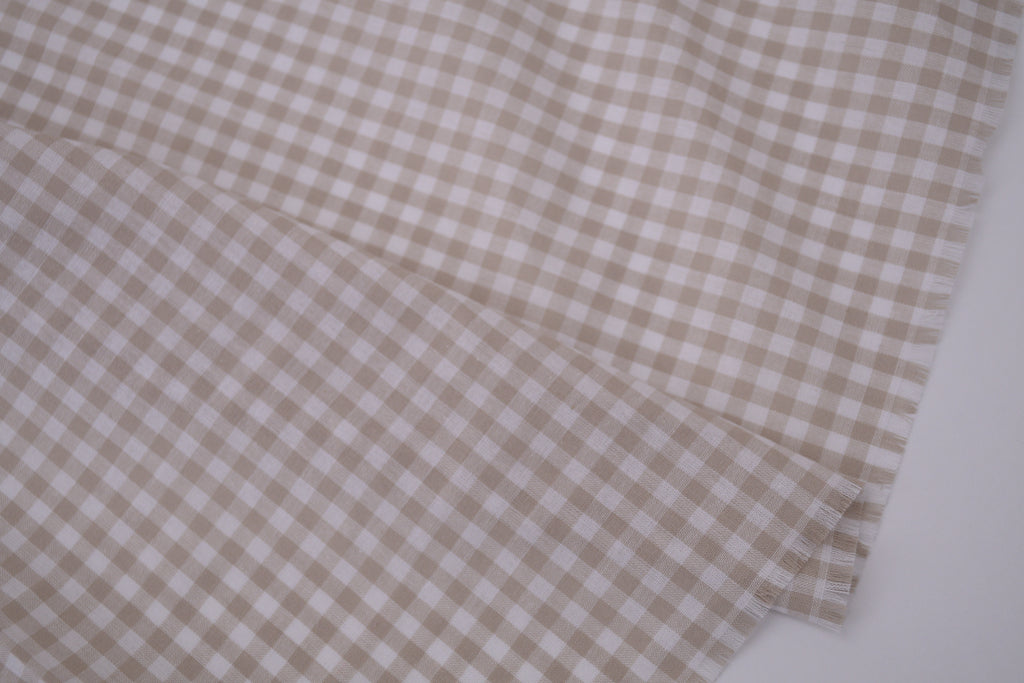 Gingham Checks Yarn-Dyed Cotton Fabric - Almond