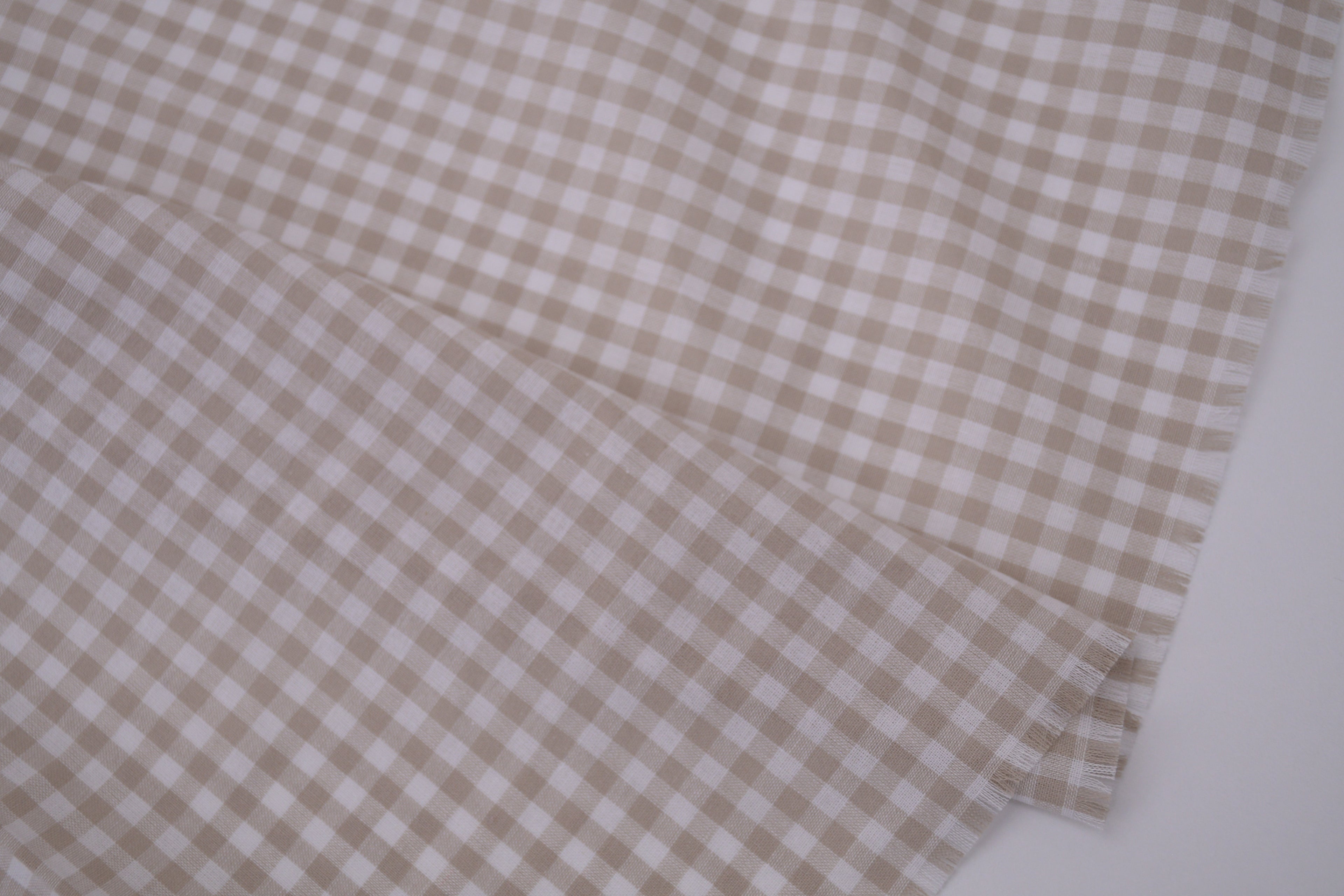 Gingham Checks Yarn-Dyed Cotton Fabric - Almond