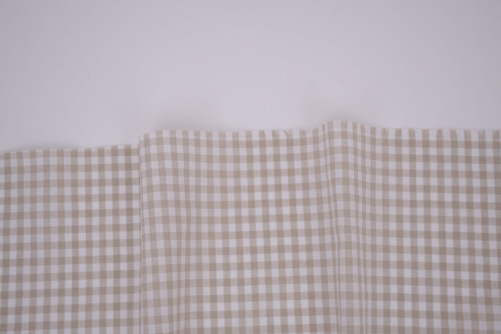 Gingham Checks Yarn-Dyed Cotton Fabric - Almond