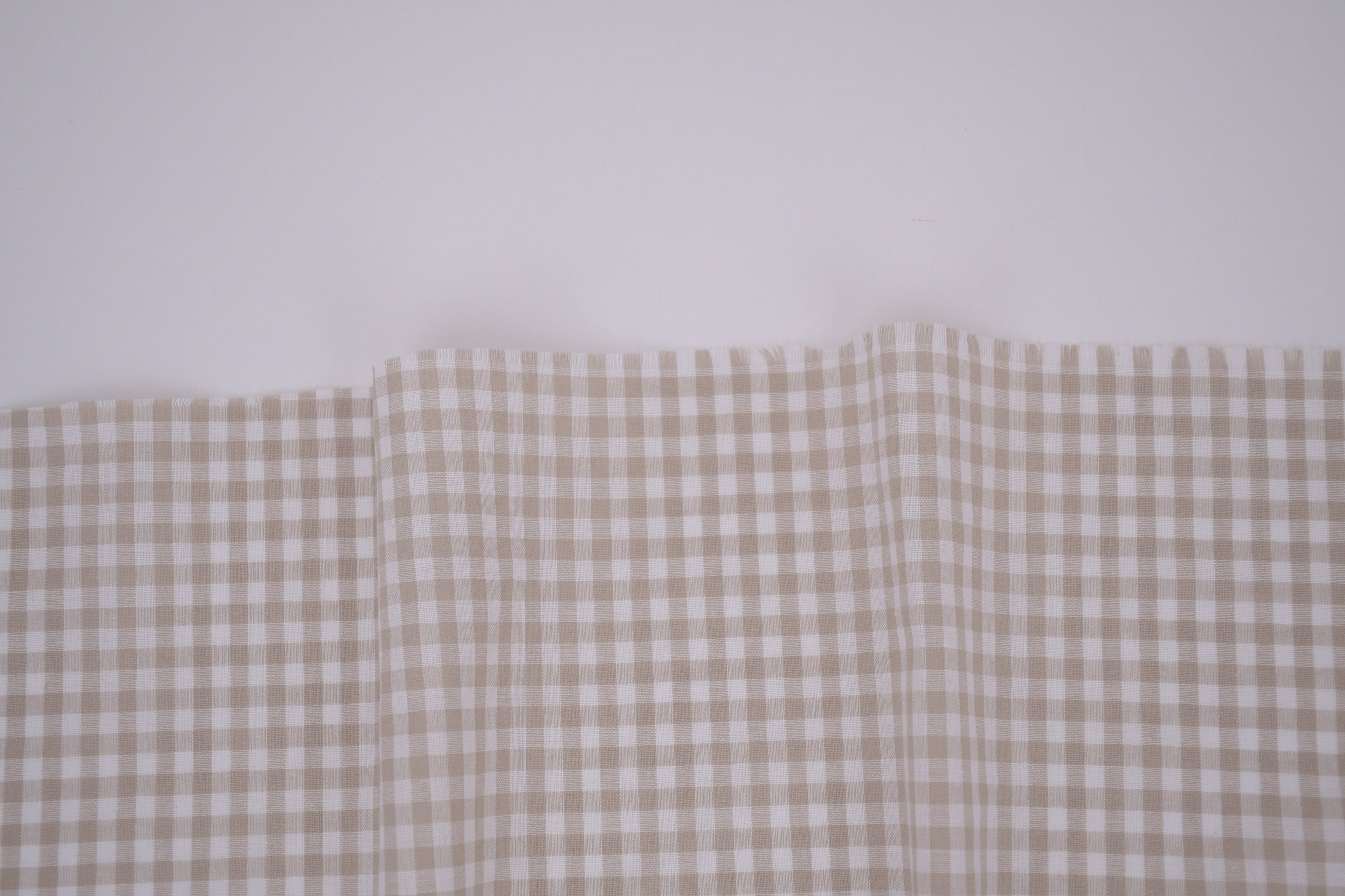 Gingham Checks Yarn-Dyed Cotton Fabric - Almond