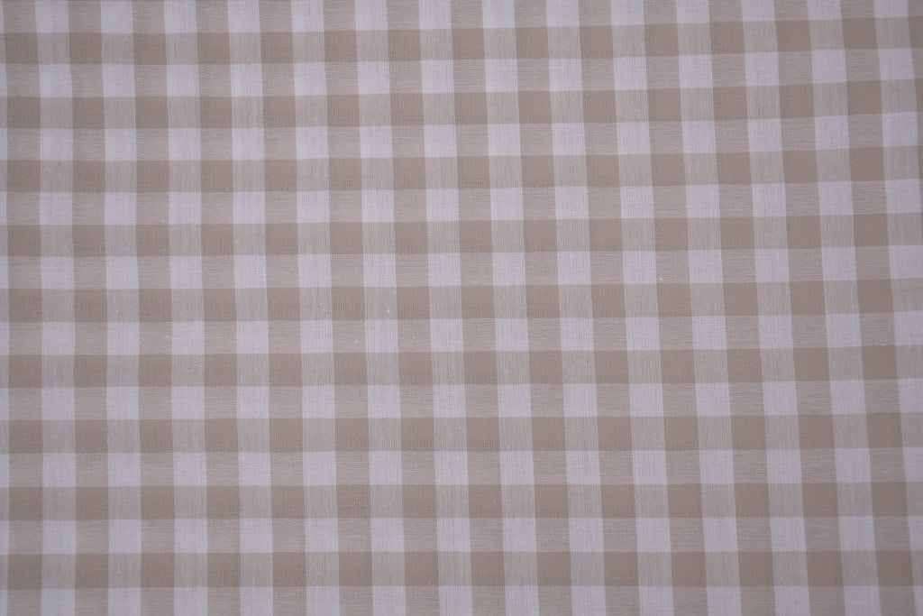 Gingham Checks Yarn-Dyed Cotton Fabric - Almond
