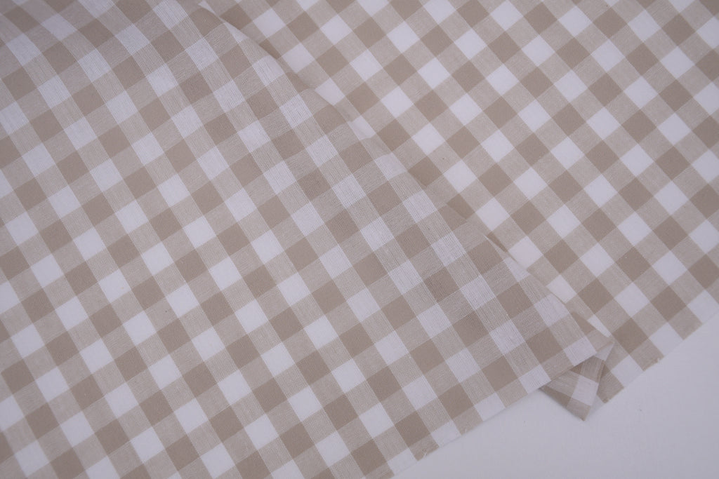 Gingham Checks Yarn-Dyed Cotton Fabric - Almond