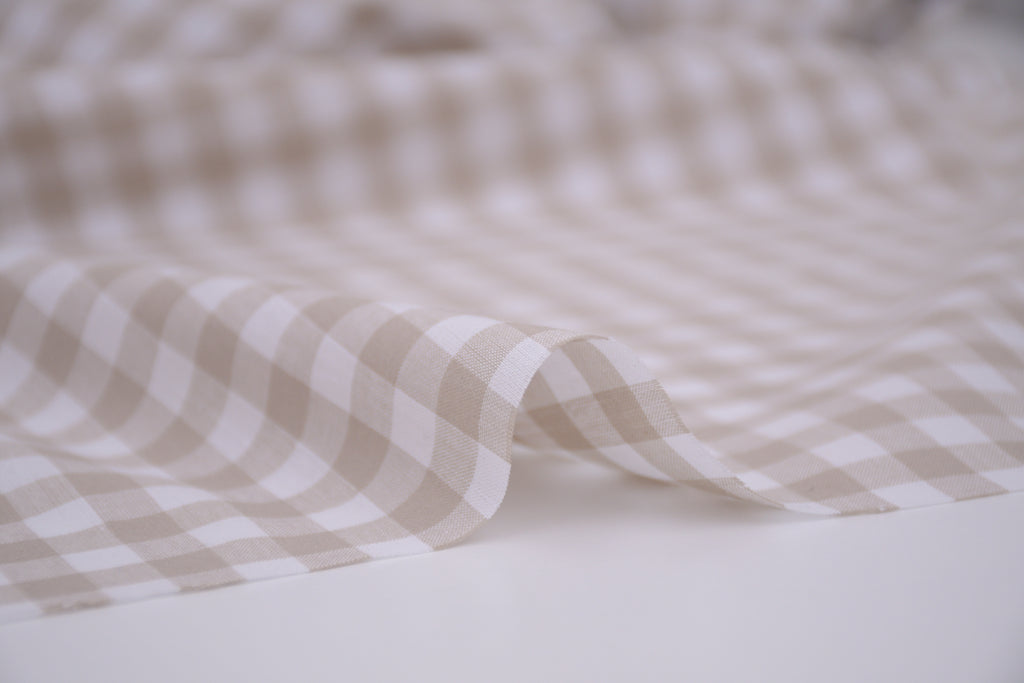 Gingham Checks Yarn-Dyed Cotton Fabric - Almond
