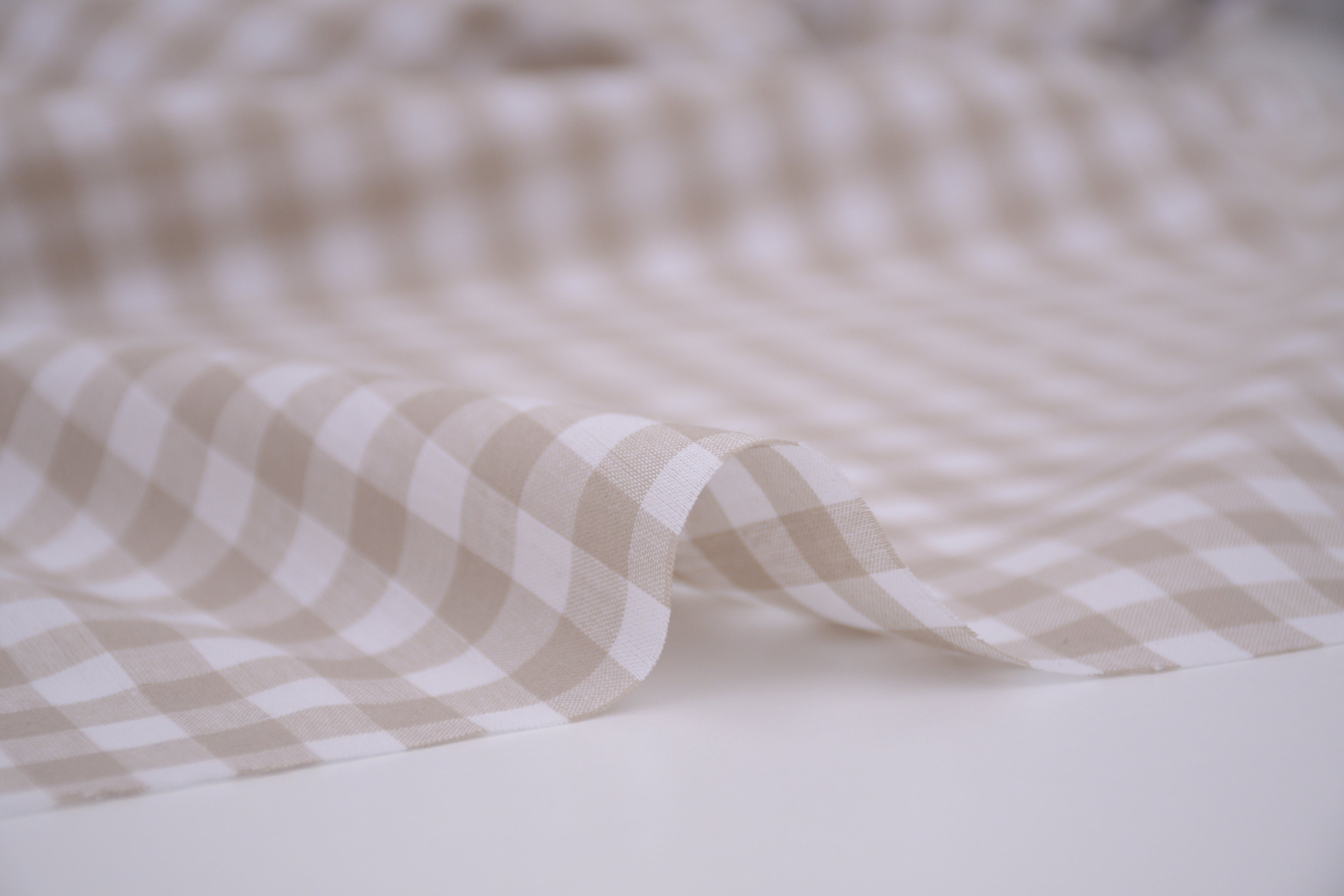Gingham Checks Yarn-Dyed Cotton Fabric - Almond