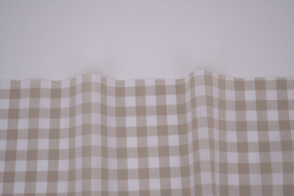 Gingham Checks Yarn-Dyed Cotton Fabric - Almond