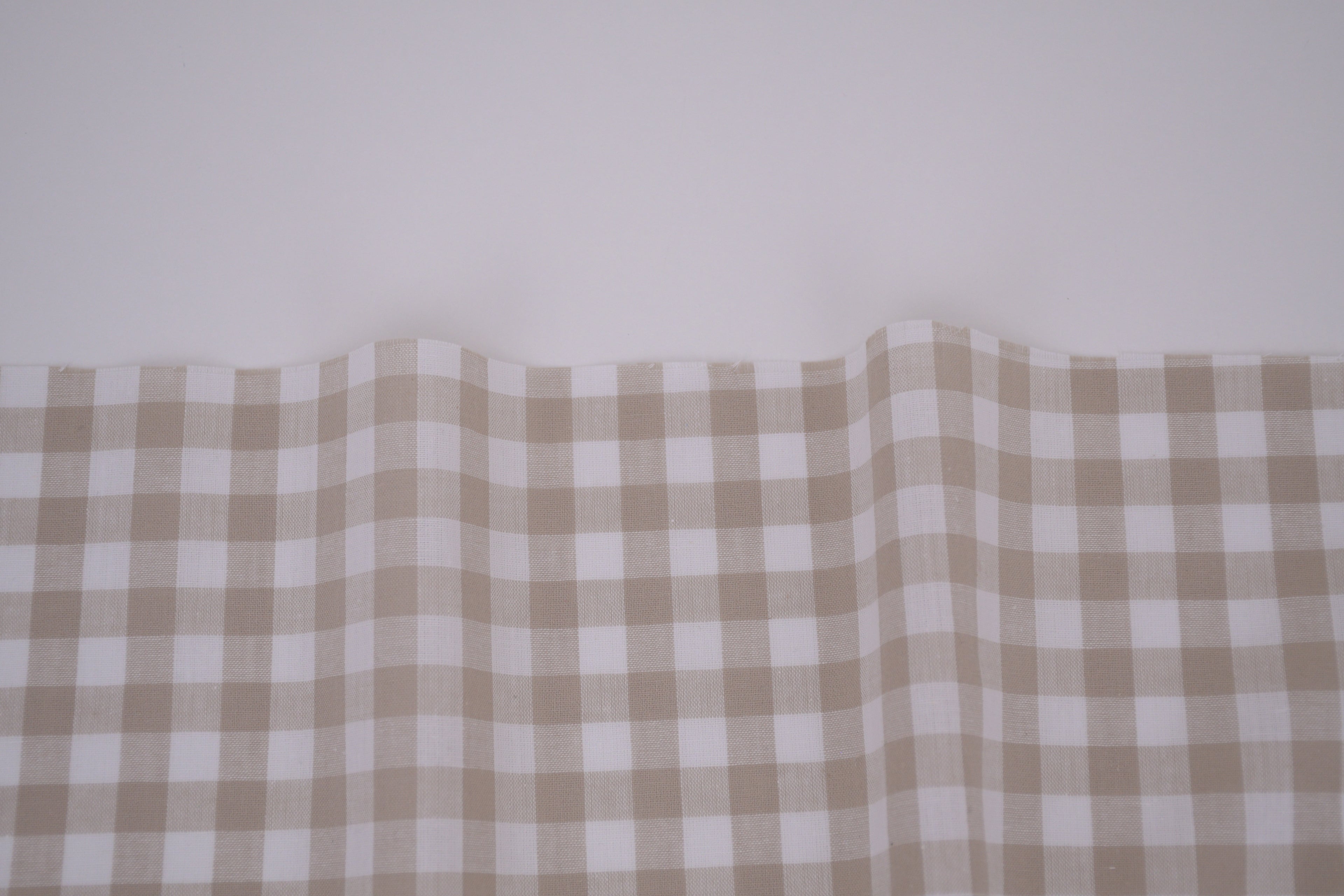 Gingham Checks Yarn-Dyed Cotton Fabric - Almond