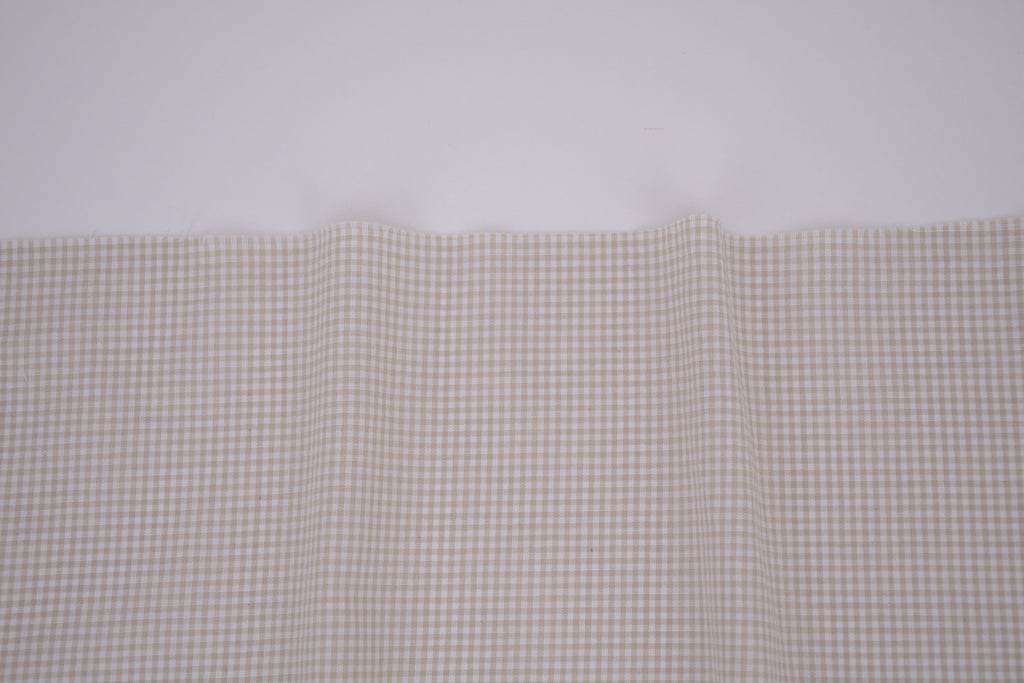 Gingham Checks Yarn-Dyed Cotton Fabric - Almond