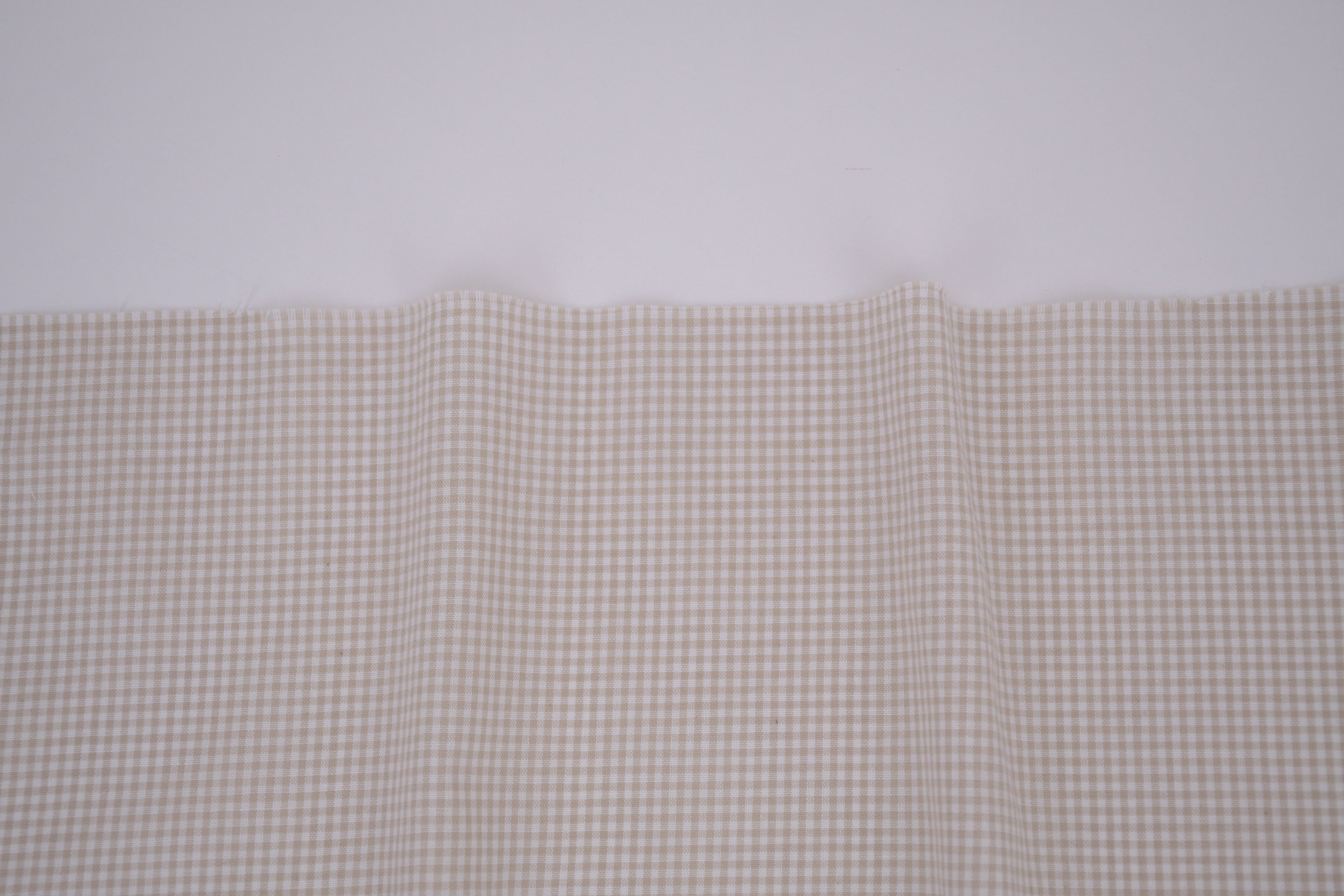 Gingham Checks Yarn-Dyed Cotton Fabric - Almond