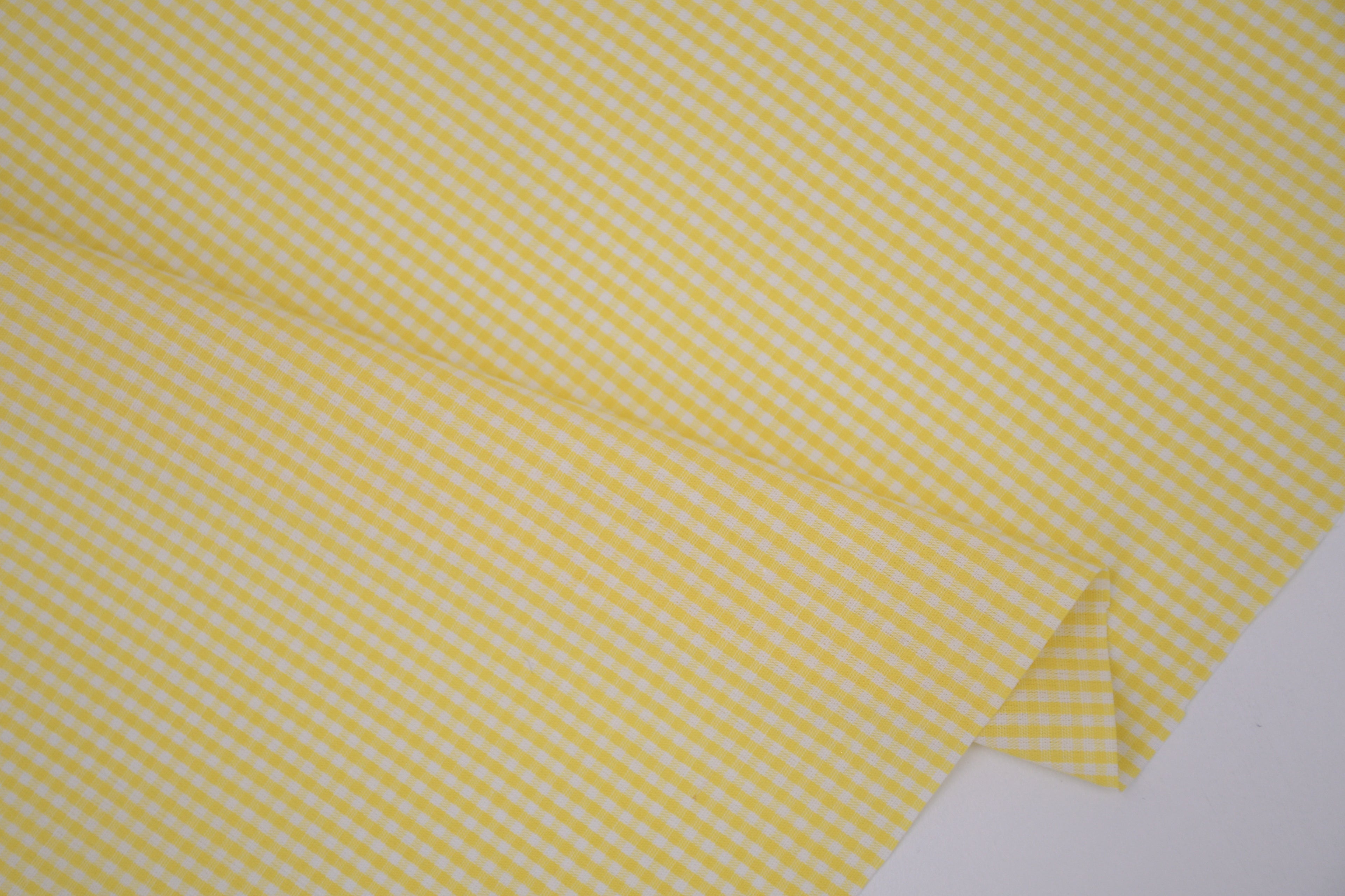 Gingham Checks Yarn-Dyed Cotton Fabric - Butter Yellow