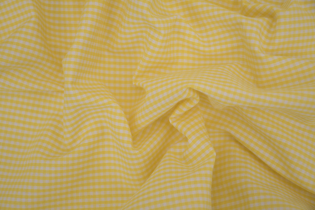 Gingham Checks Yarn-Dyed Cotton Fabric - Butter Yellow
