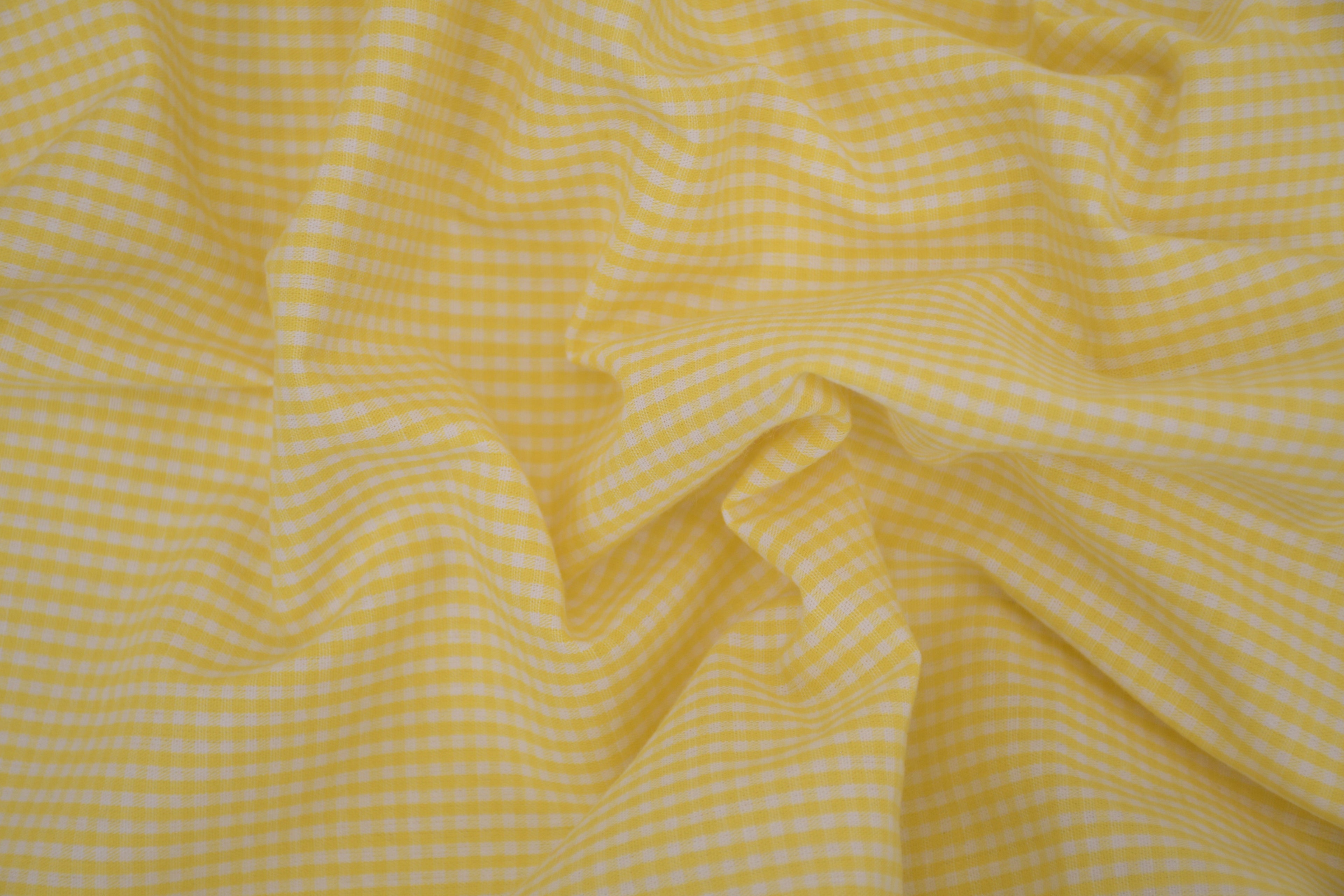 Gingham Checks Yarn-Dyed Cotton Fabric - Butter Yellow