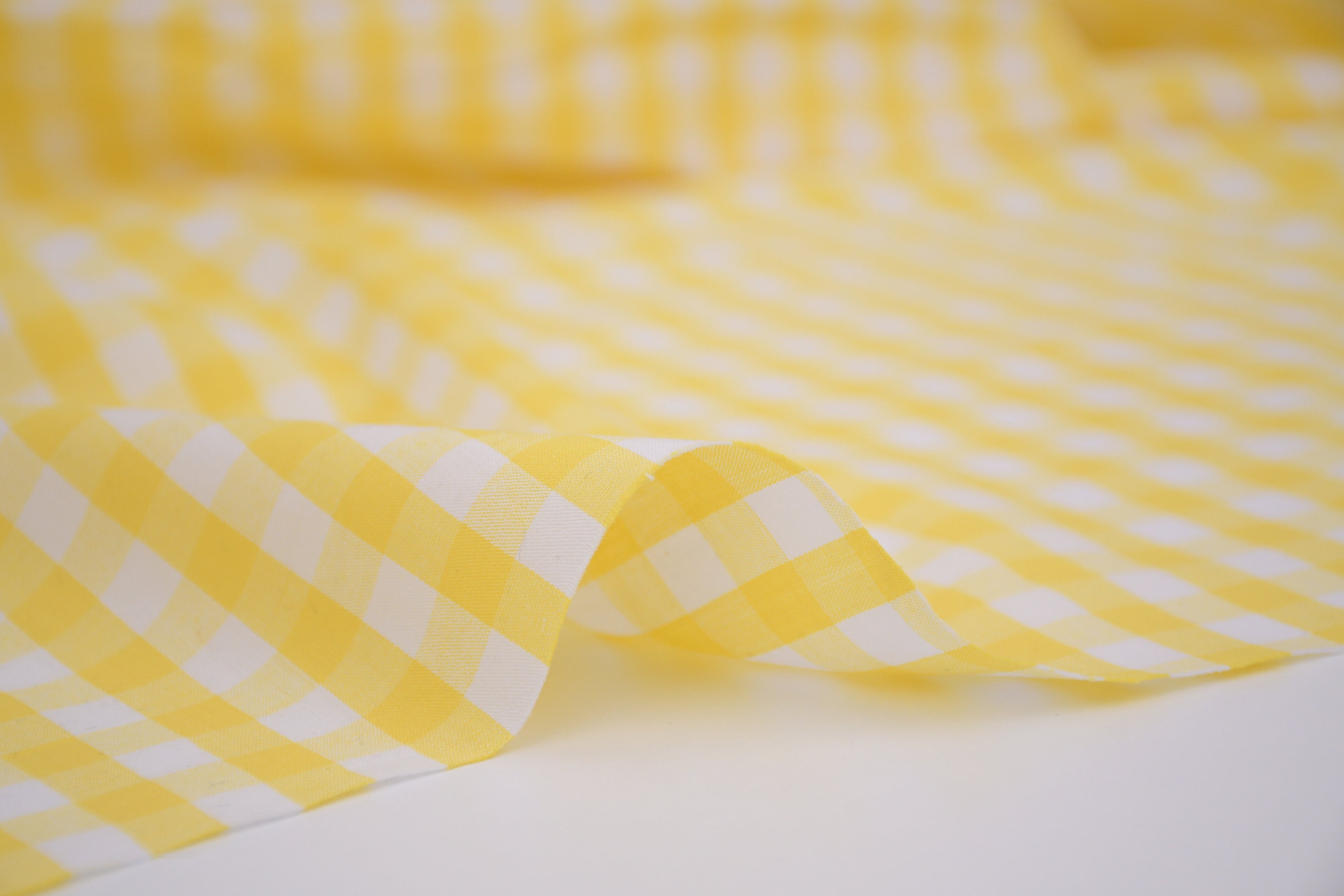 Gingham Checks Yarn-Dyed Cotton Fabric - Butter Yellow