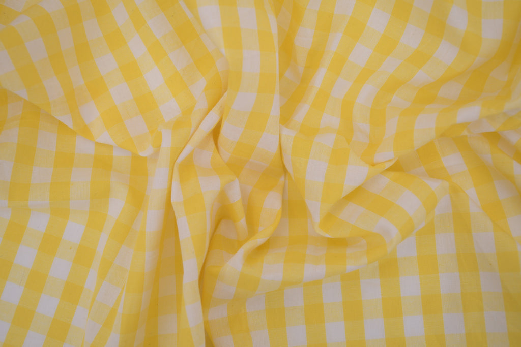 Gingham Checks Yarn-Dyed Cotton Fabric - Butter Yellow