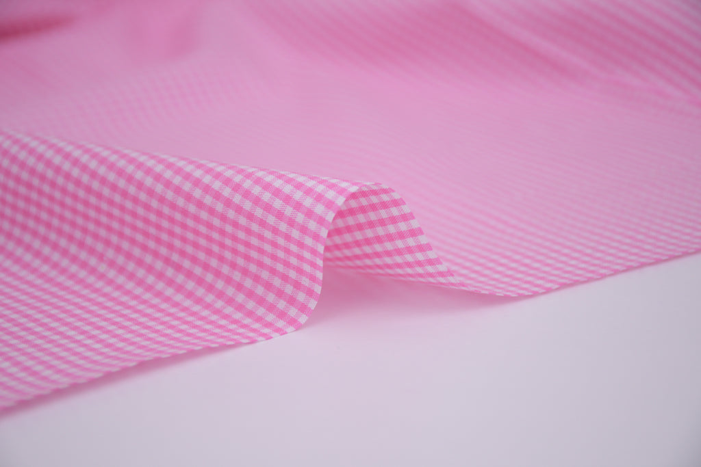 Gingham Checks Yarn-Dyed Cotton Fabric -  Peony Pink
