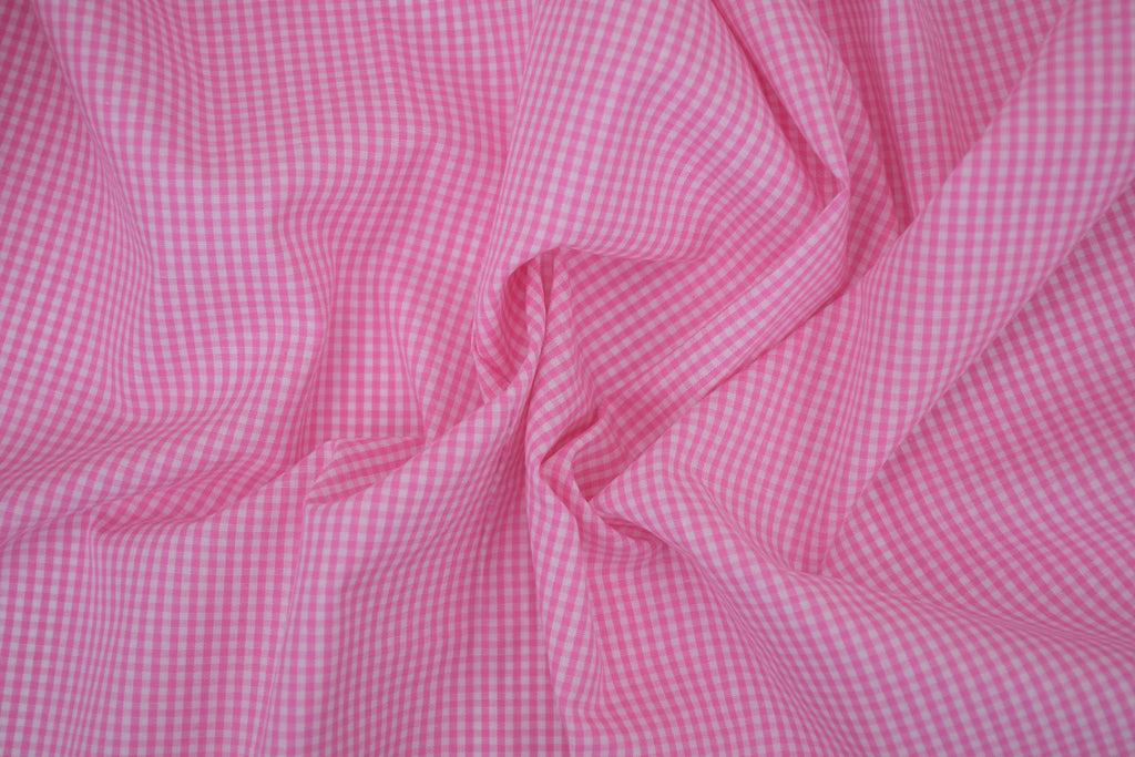 Gingham Checks Yarn-Dyed Cotton Fabric -  Peony Pink