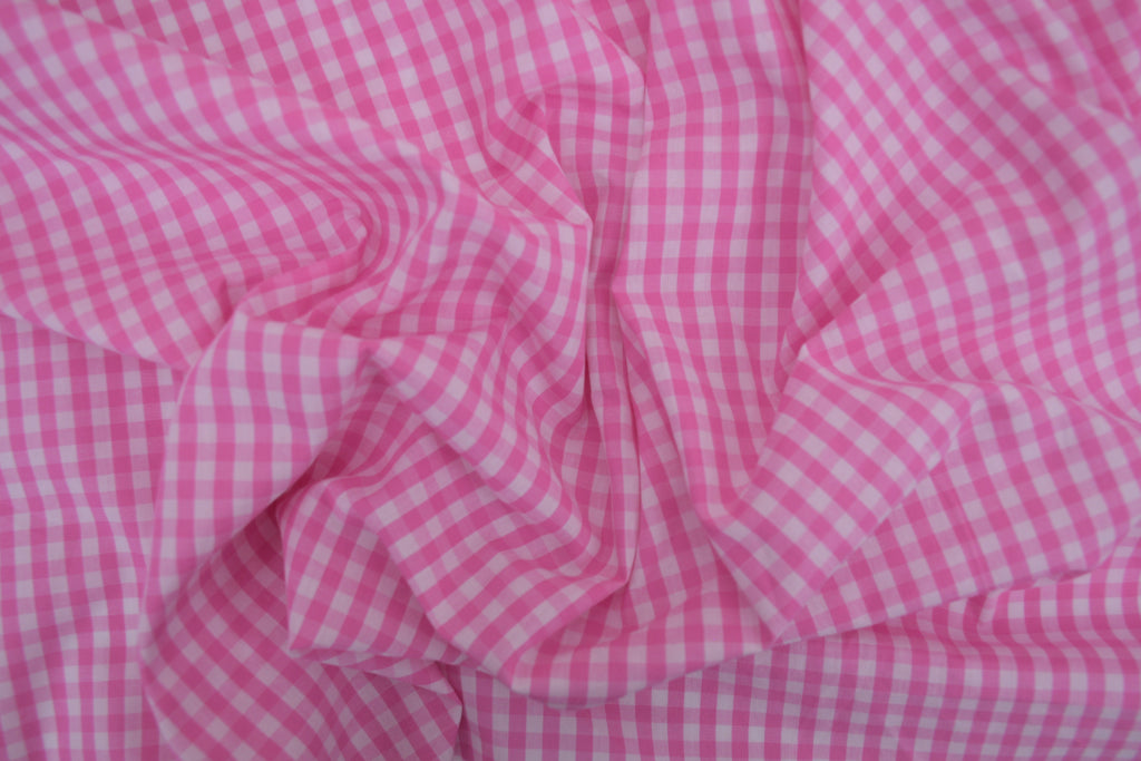 Gingham Checks Yarn-Dyed Cotton Fabric -  Peony Pink