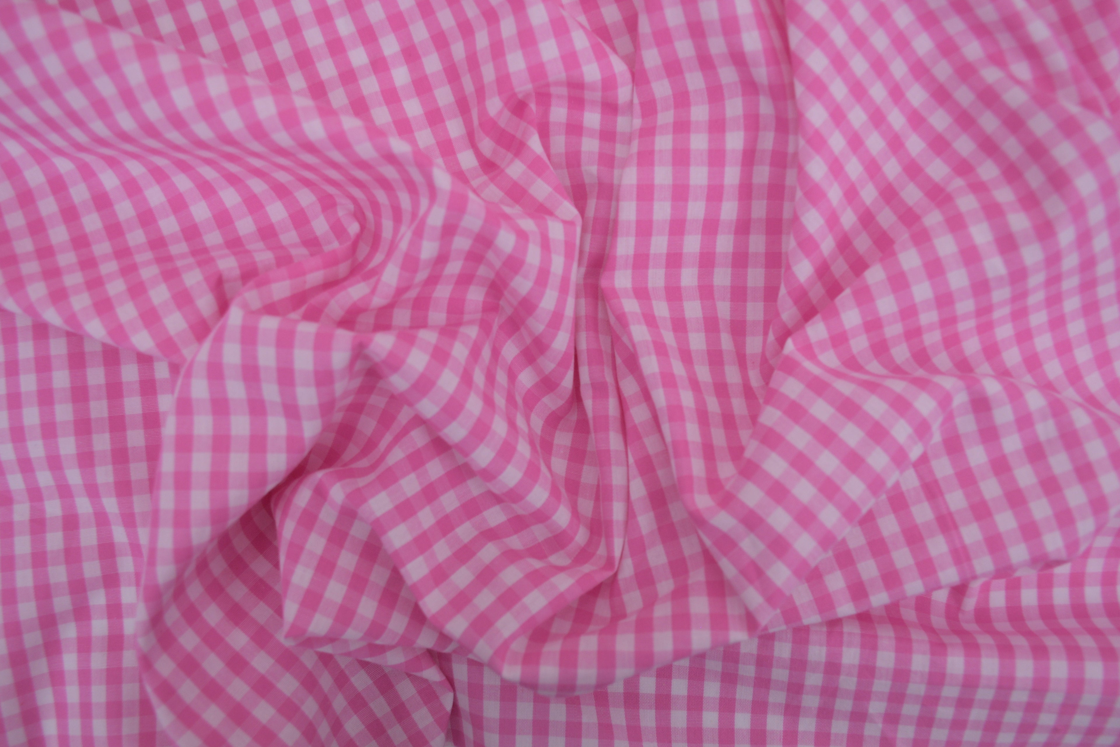 Gingham Checks Yarn-Dyed Cotton Fabric -  Peony Pink
