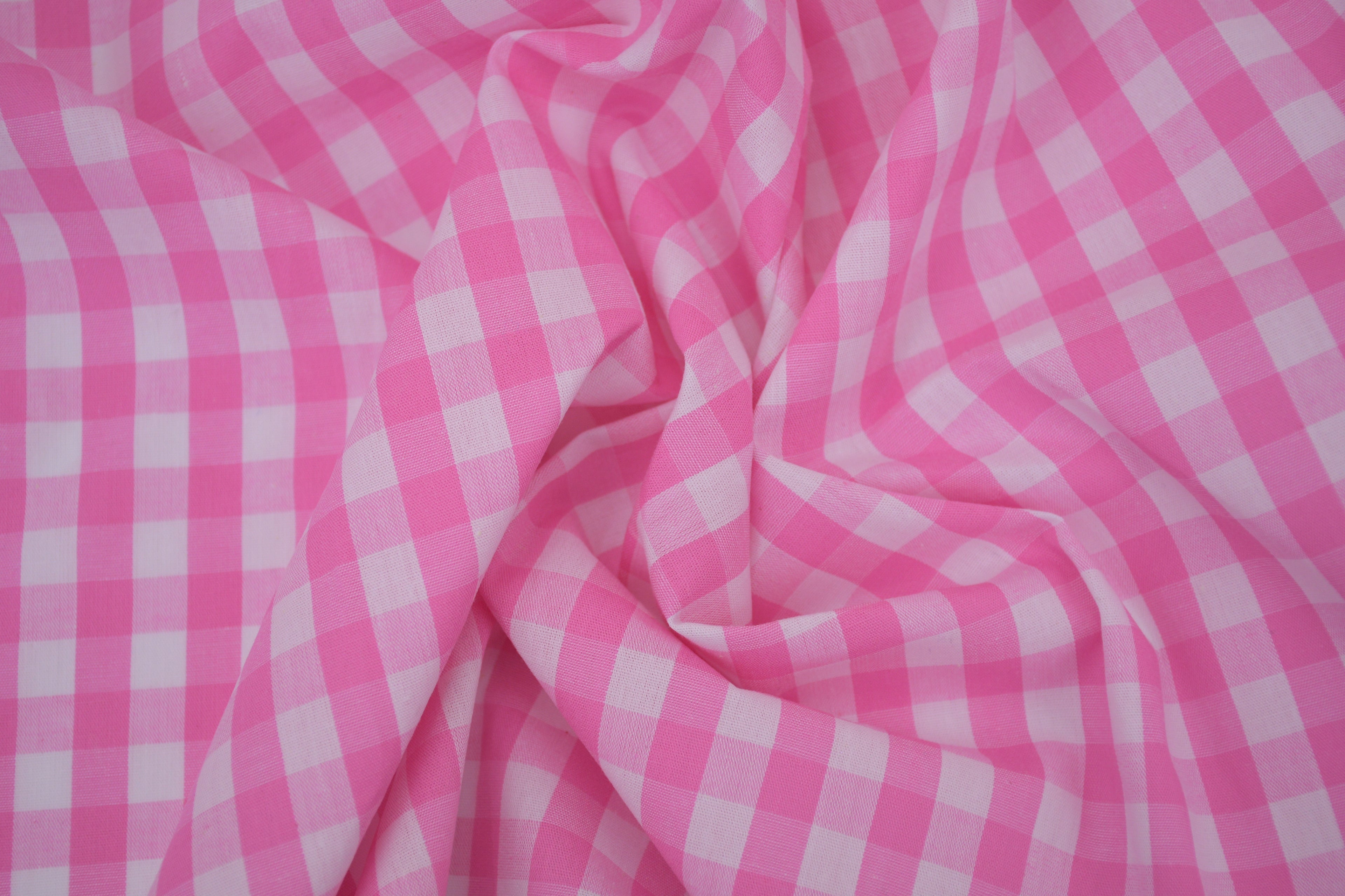 Gingham Checks Yarn-Dyed Cotton Fabric -  Peony Pink