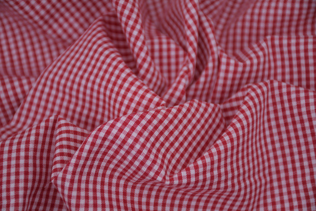 Gingham Checks Yarn-Dyed Cotton Fabric -  Heritage Red