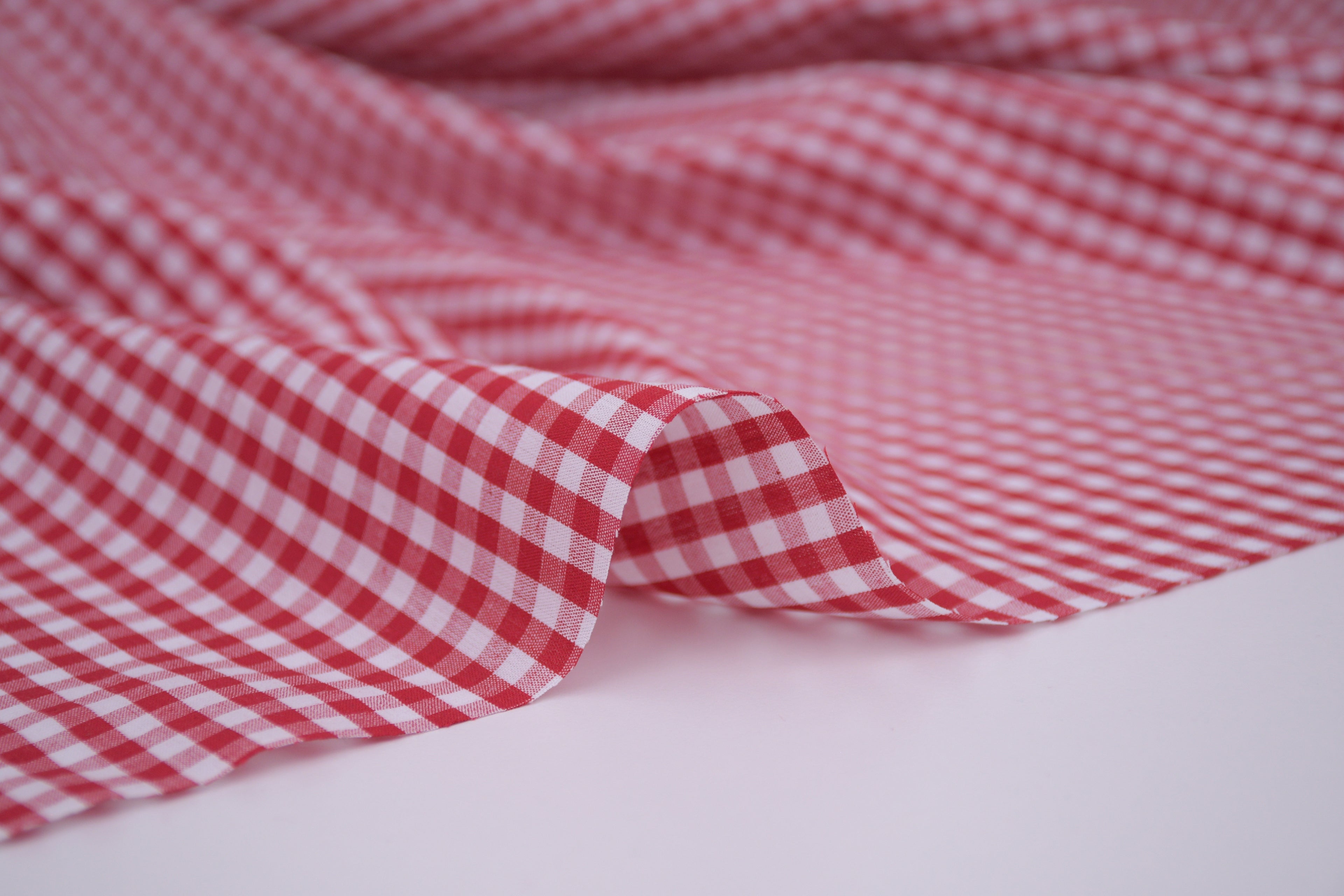 Gingham Checks Yarn-Dyed Cotton Fabric -  Heritage Red
