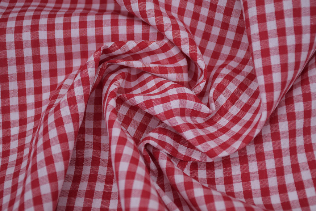 Gingham Checks Yarn-Dyed Cotton Fabric -  Heritage Red