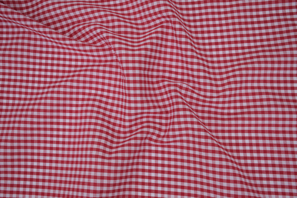 Gingham Checks Yarn-Dyed Cotton Fabric -  Heritage Red