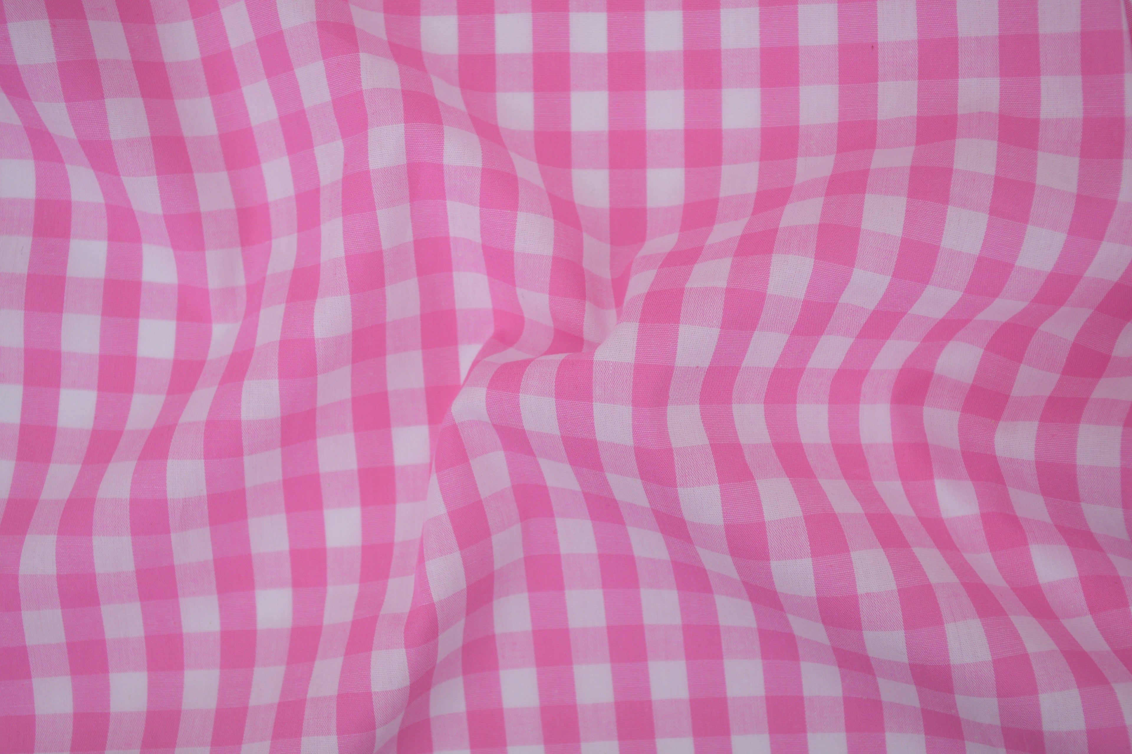 Gingham Checks Yarn-Dyed Cotton Fabric -  Peony Pink