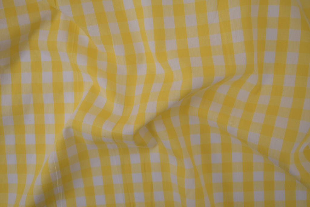 Gingham Checks Yarn-Dyed Cotton Fabric - Butter Yellow