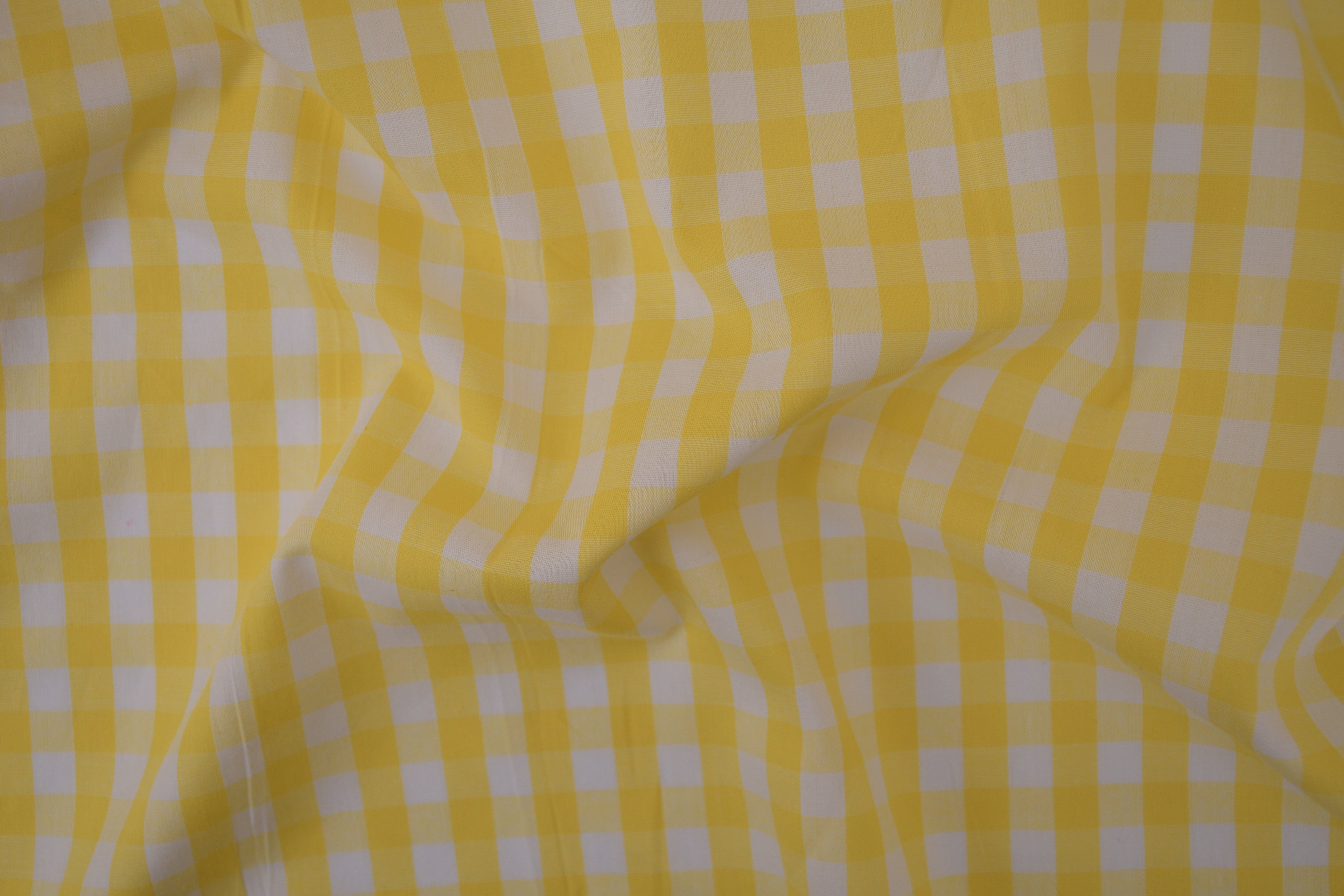 Gingham Checks Yarn-Dyed Cotton Fabric - Butter Yellow
