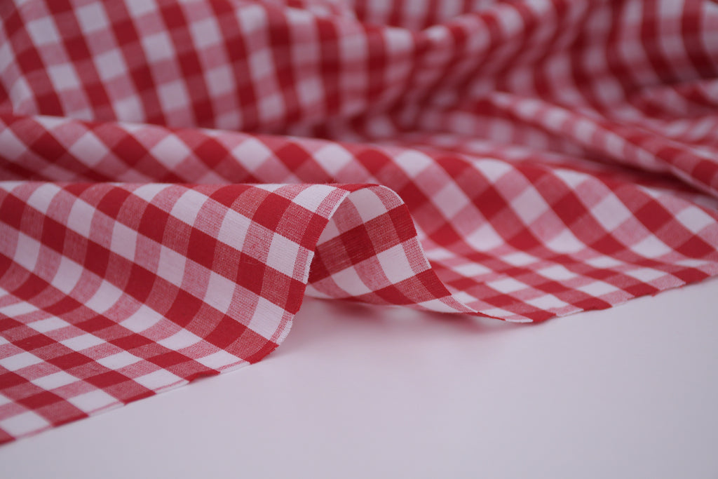 Gingham Checks Yarn-Dyed Cotton Fabric -  Heritage Red