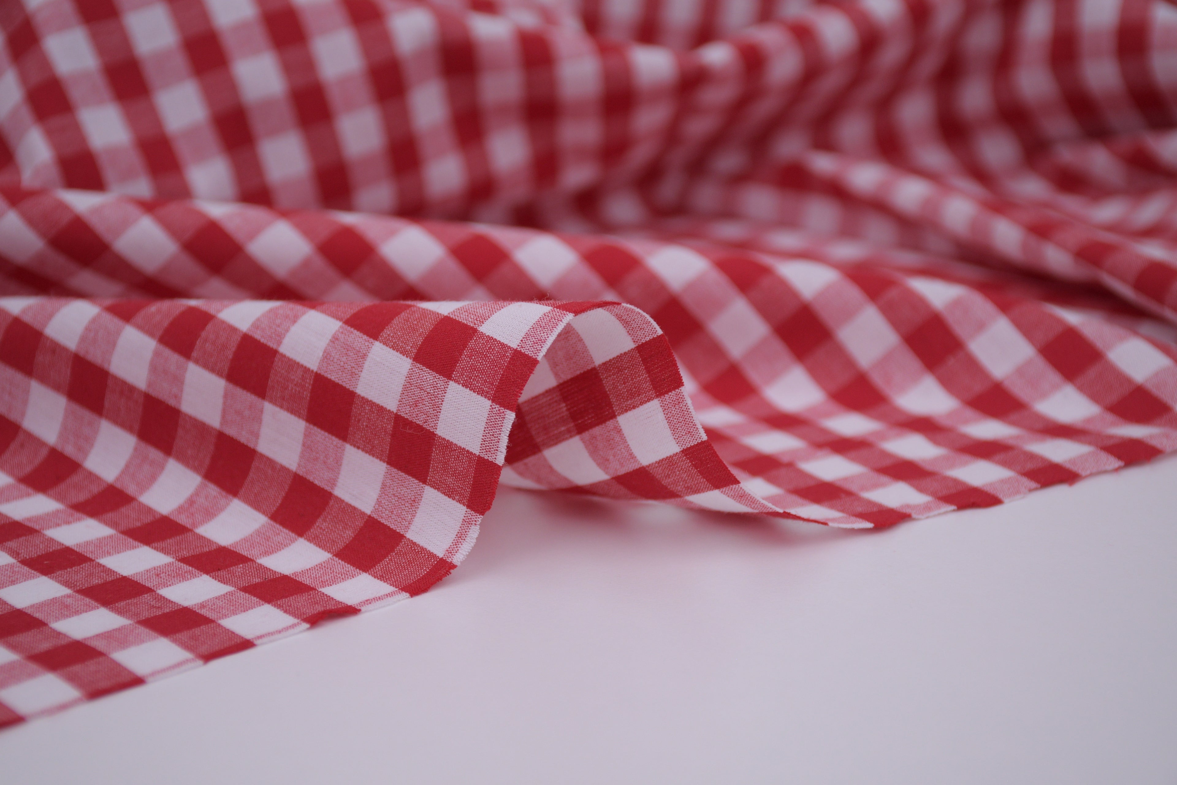 Gingham Checks Yarn-Dyed Cotton Fabric -  Heritage Red