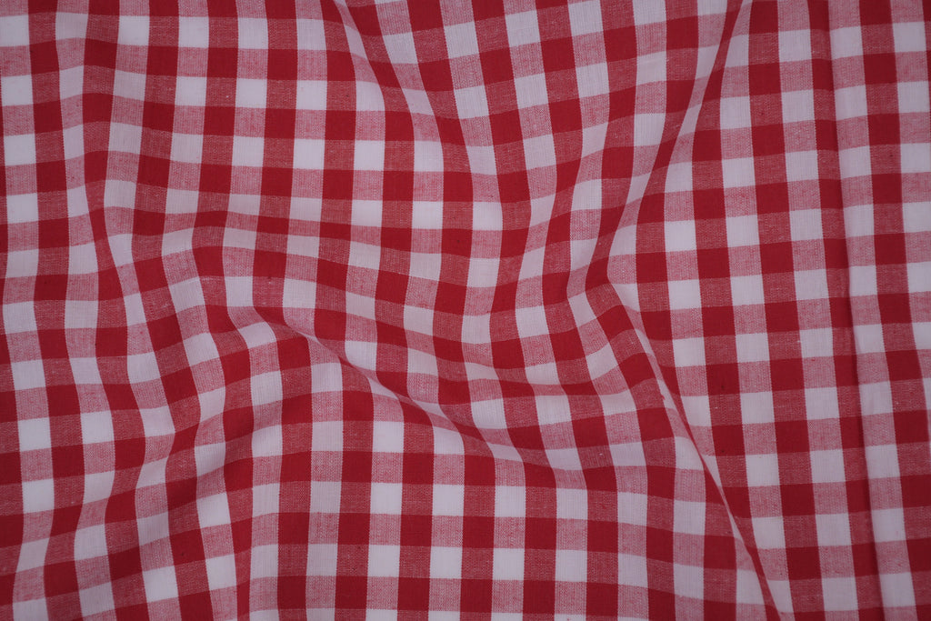 Gingham Checks Yarn-Dyed Cotton Fabric -  Heritage Red
