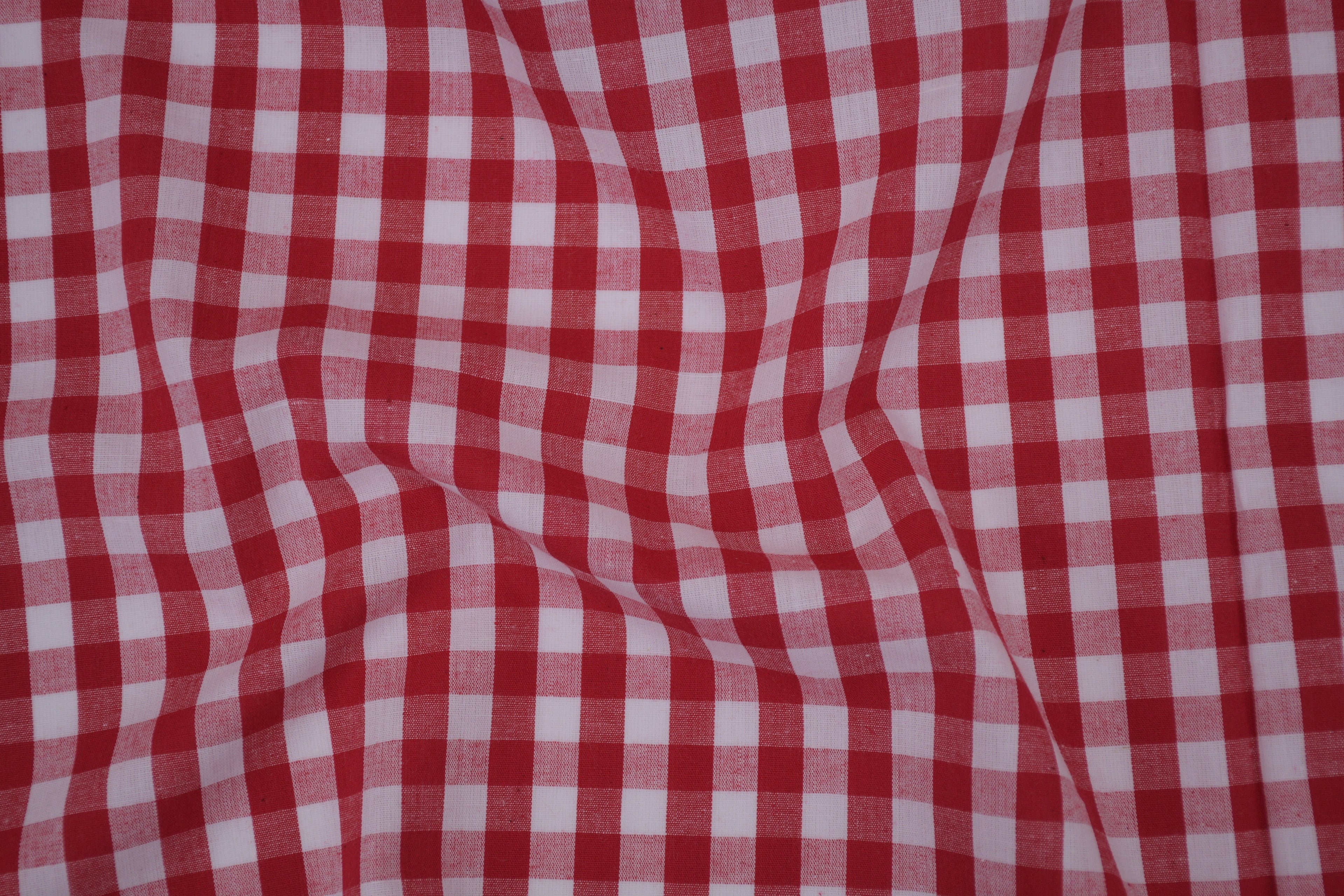 Gingham Checks Yarn-Dyed Cotton Fabric -  Heritage Red