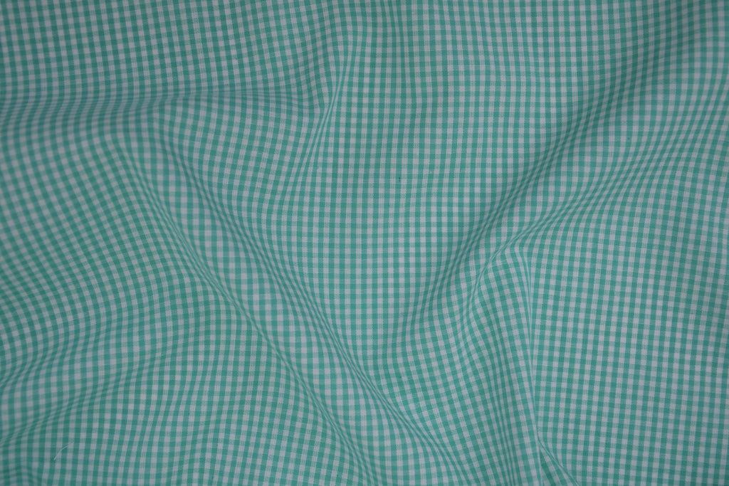 Gingham Checks Yarn-Dyed Cotton Fabric - Aqua Green