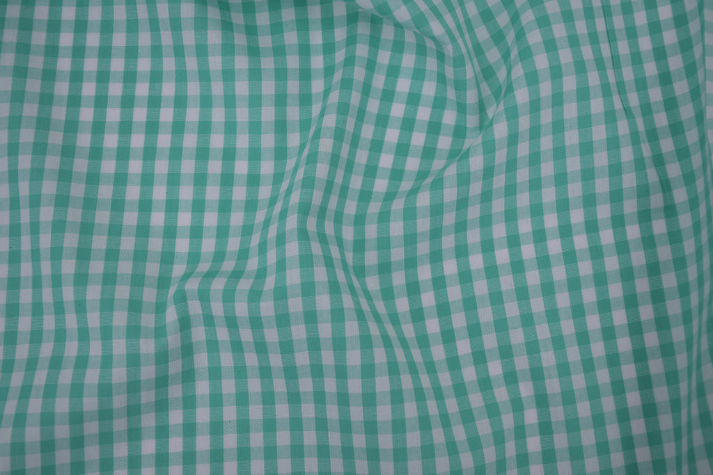 Gingham Checks Yarn-Dyed Cotton Fabric - Aqua Green