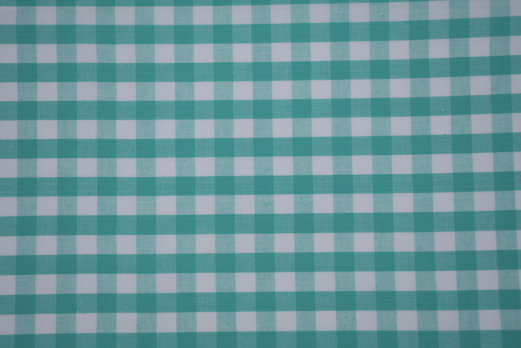 Gingham Checks Yarn-Dyed Cotton Fabric - Aqua Green