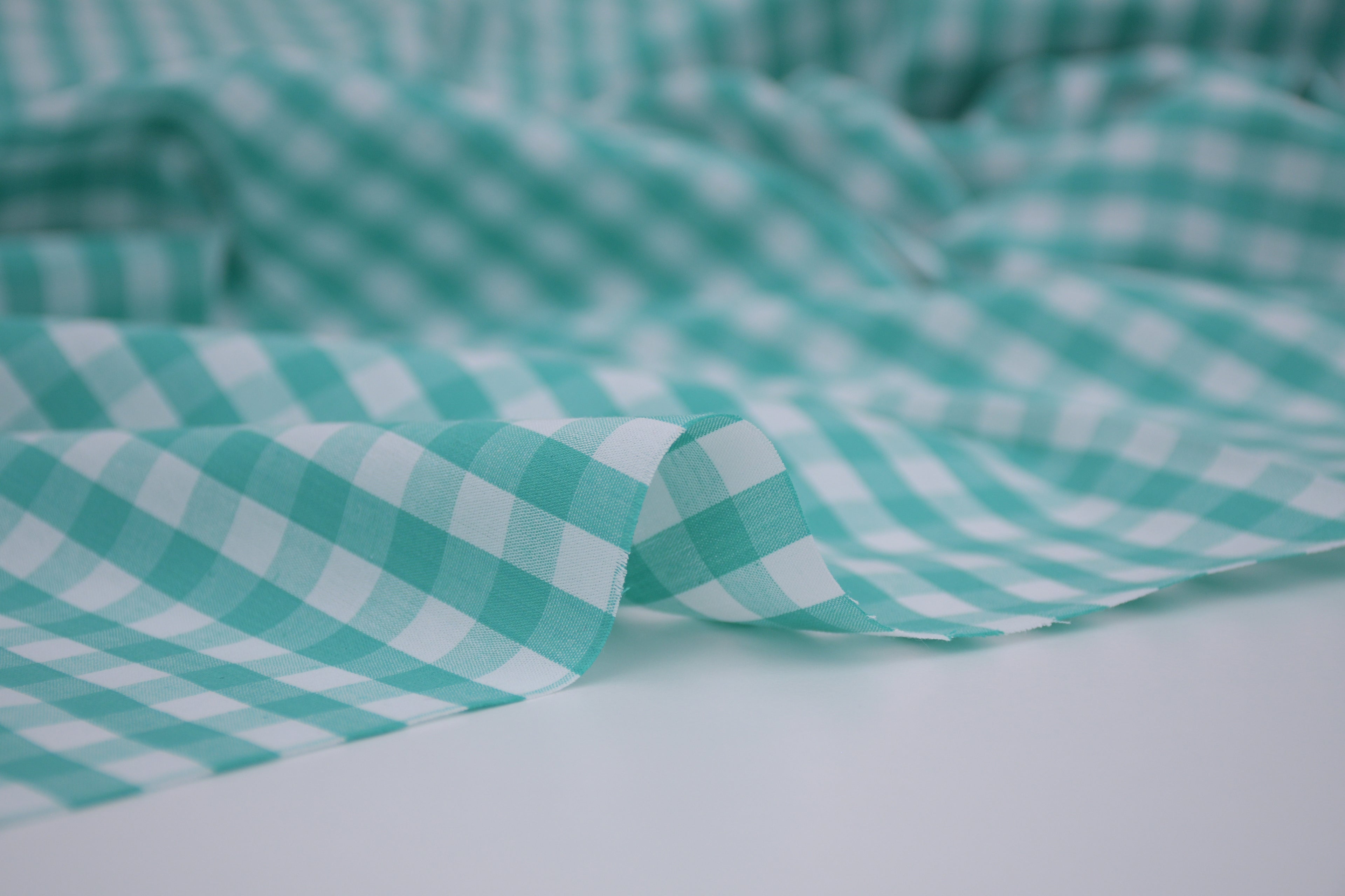 Gingham Checks Yarn-Dyed Cotton Fabric - Aqua Green