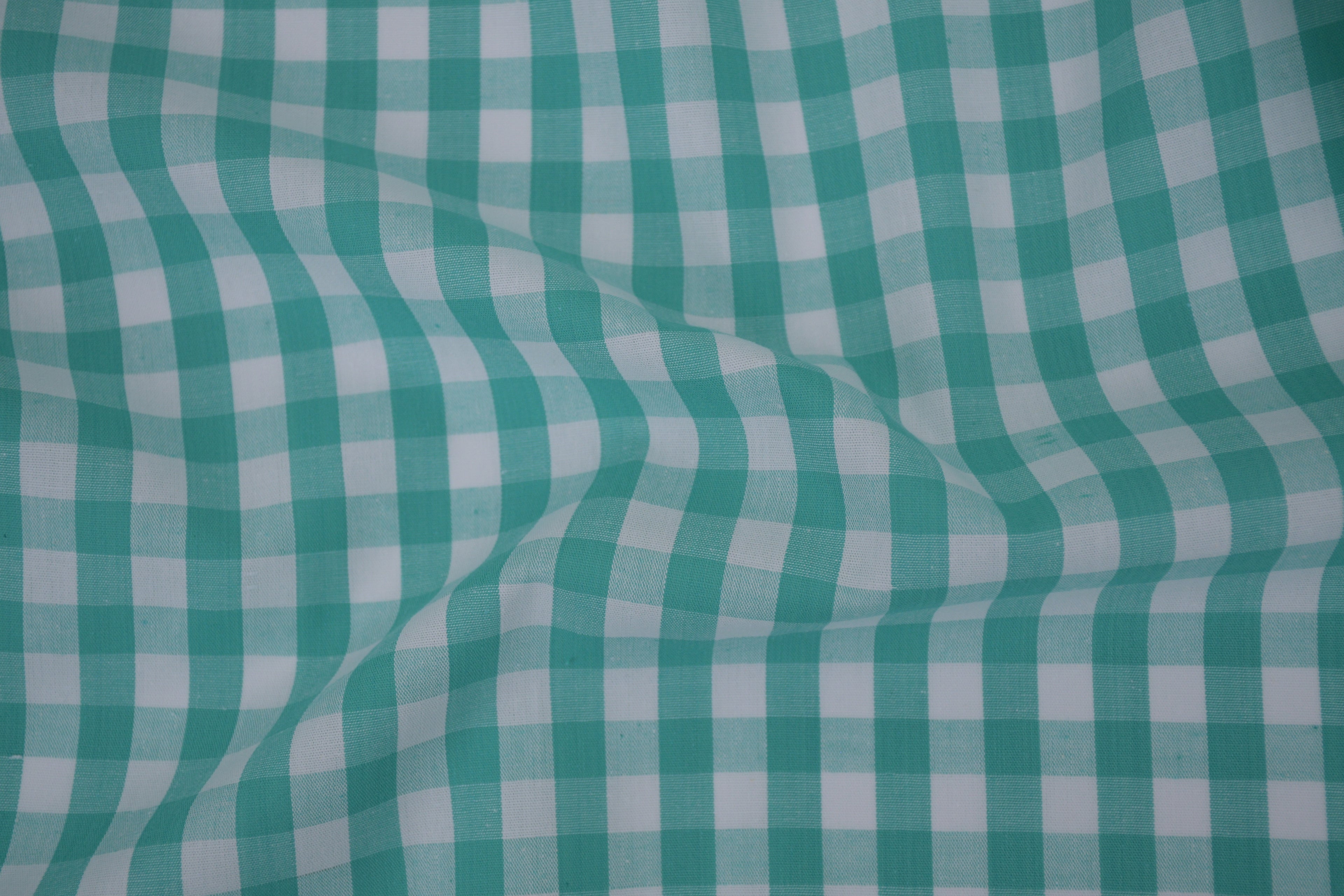 Gingham Checks Yarn-Dyed Cotton Fabric - Aqua Green