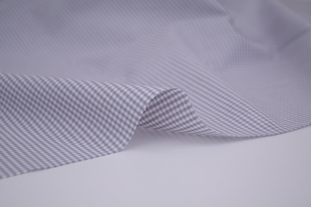 Gingham Checks Yarn-Dyed Cotton Fabric -  Pebble Grey