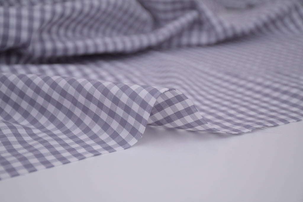 Gingham Checks Yarn-Dyed Cotton Fabric -  Pebble Grey