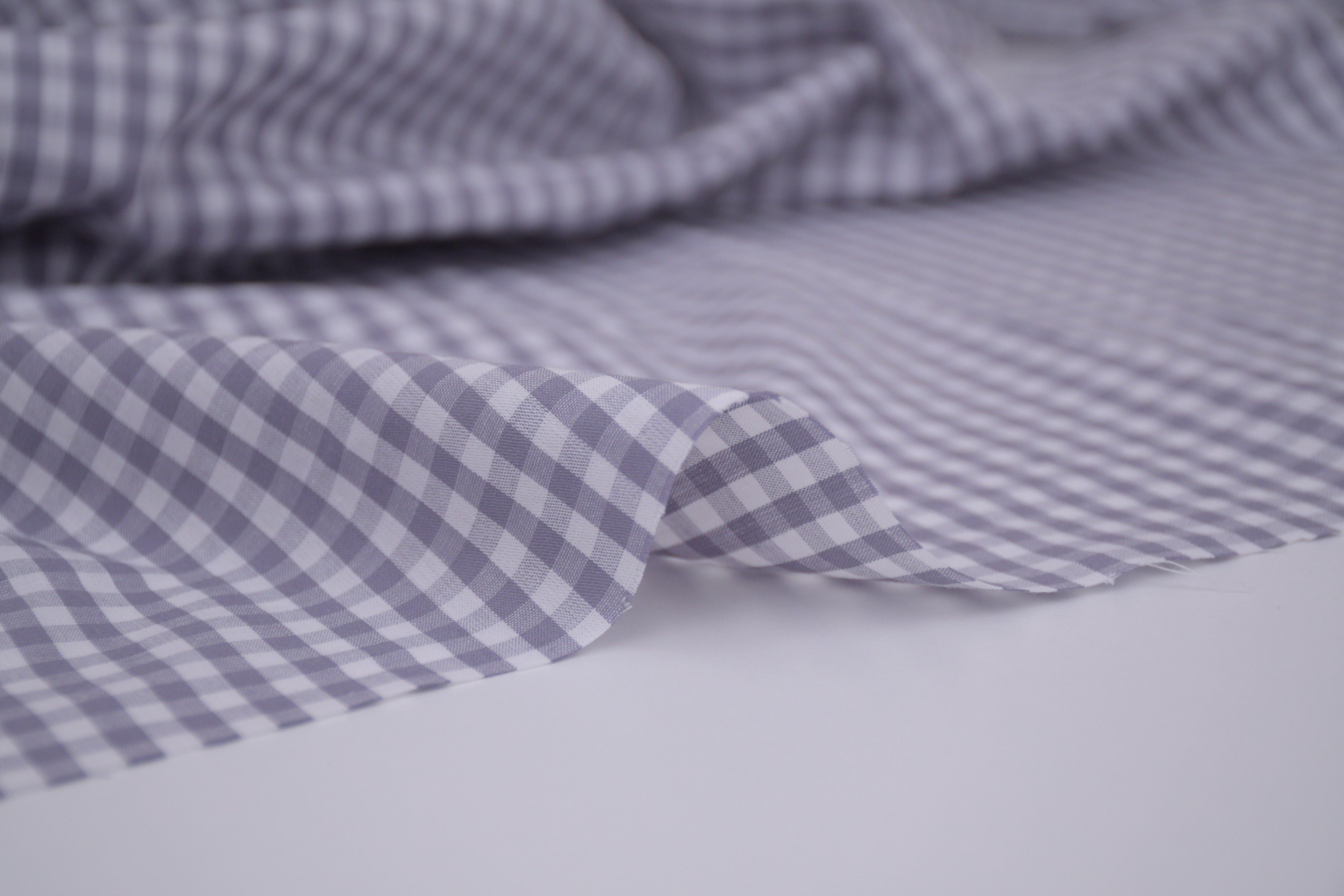 Gingham Checks Yarn-Dyed Cotton Fabric -  Pebble Grey