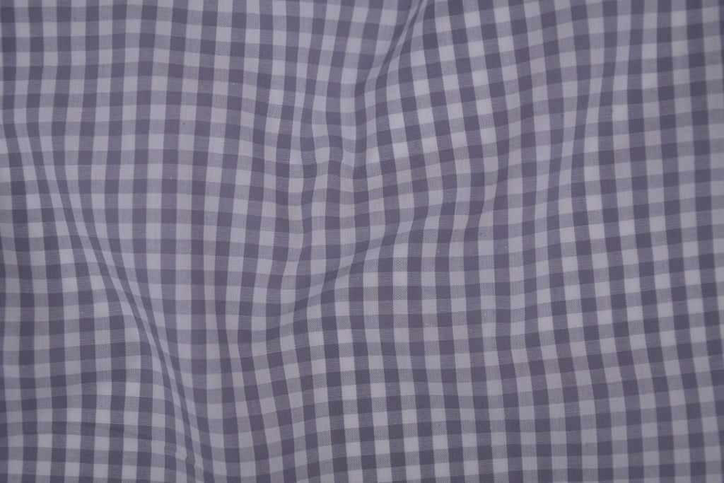 Gingham Checks Yarn-Dyed Cotton Fabric -  Pebble Grey