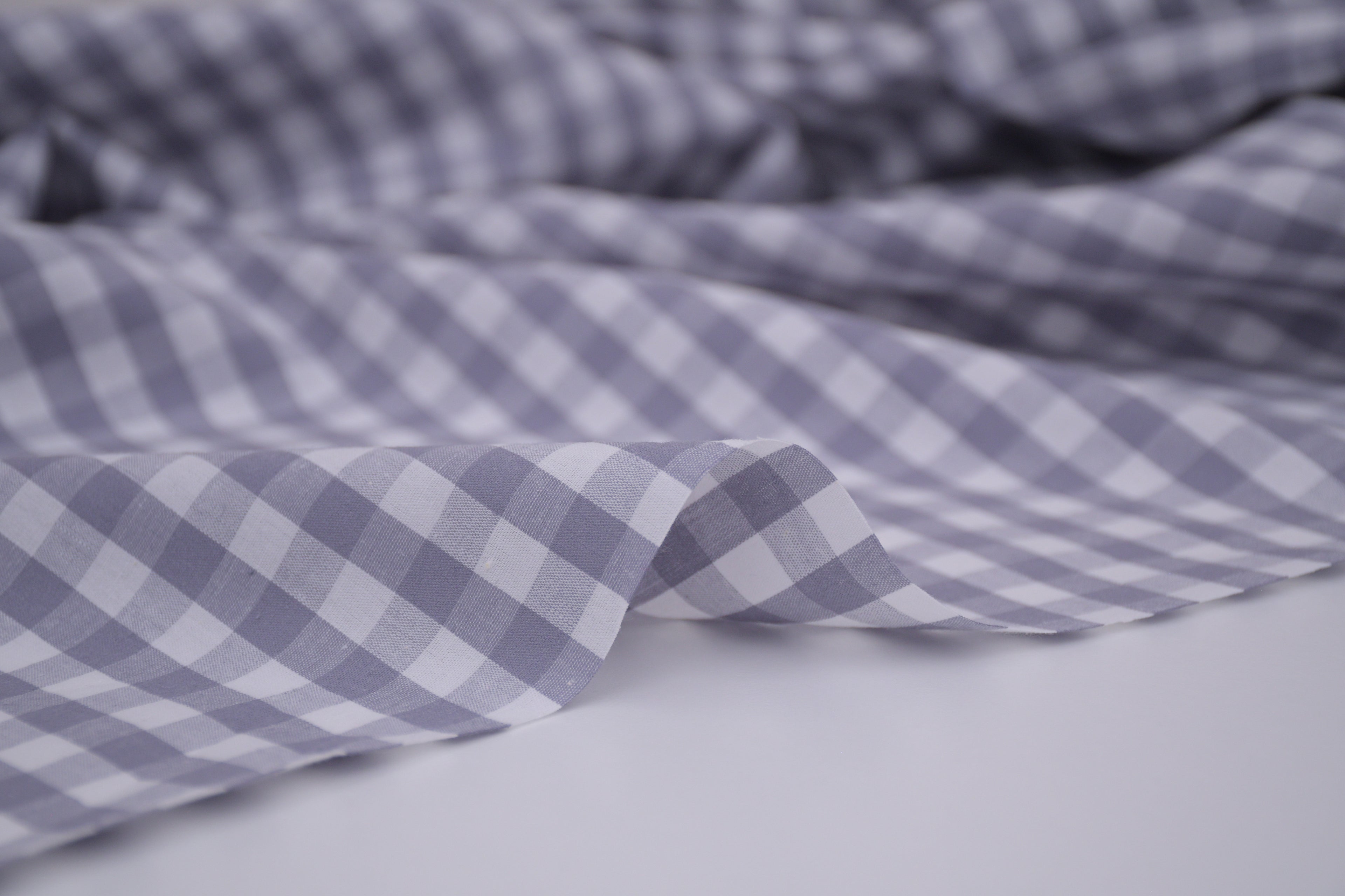 Gingham Checks Yarn-Dyed Cotton Fabric -  Pebble Grey