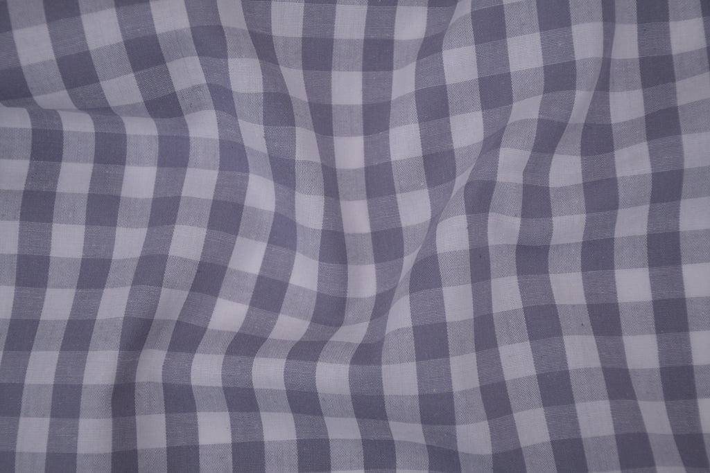 Gingham Checks Yarn-Dyed Cotton Fabric -  Pebble Grey
