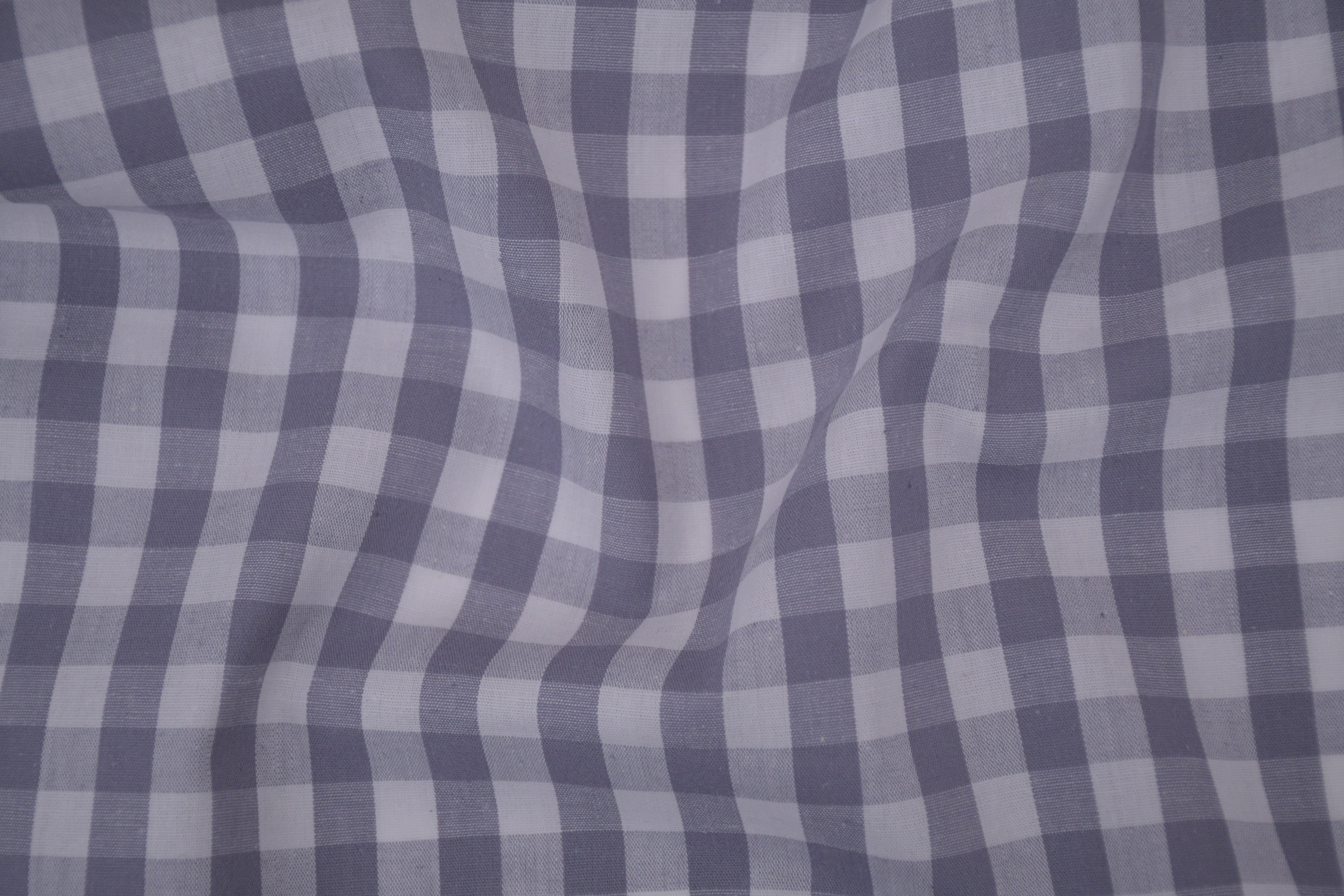 Gingham Checks Yarn-Dyed Cotton Fabric -  Pebble Grey