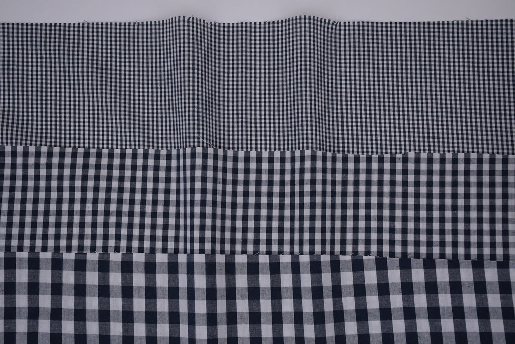 Gingham Checks Yarn-Dyed Cotton Fabric - Midnight Navy
